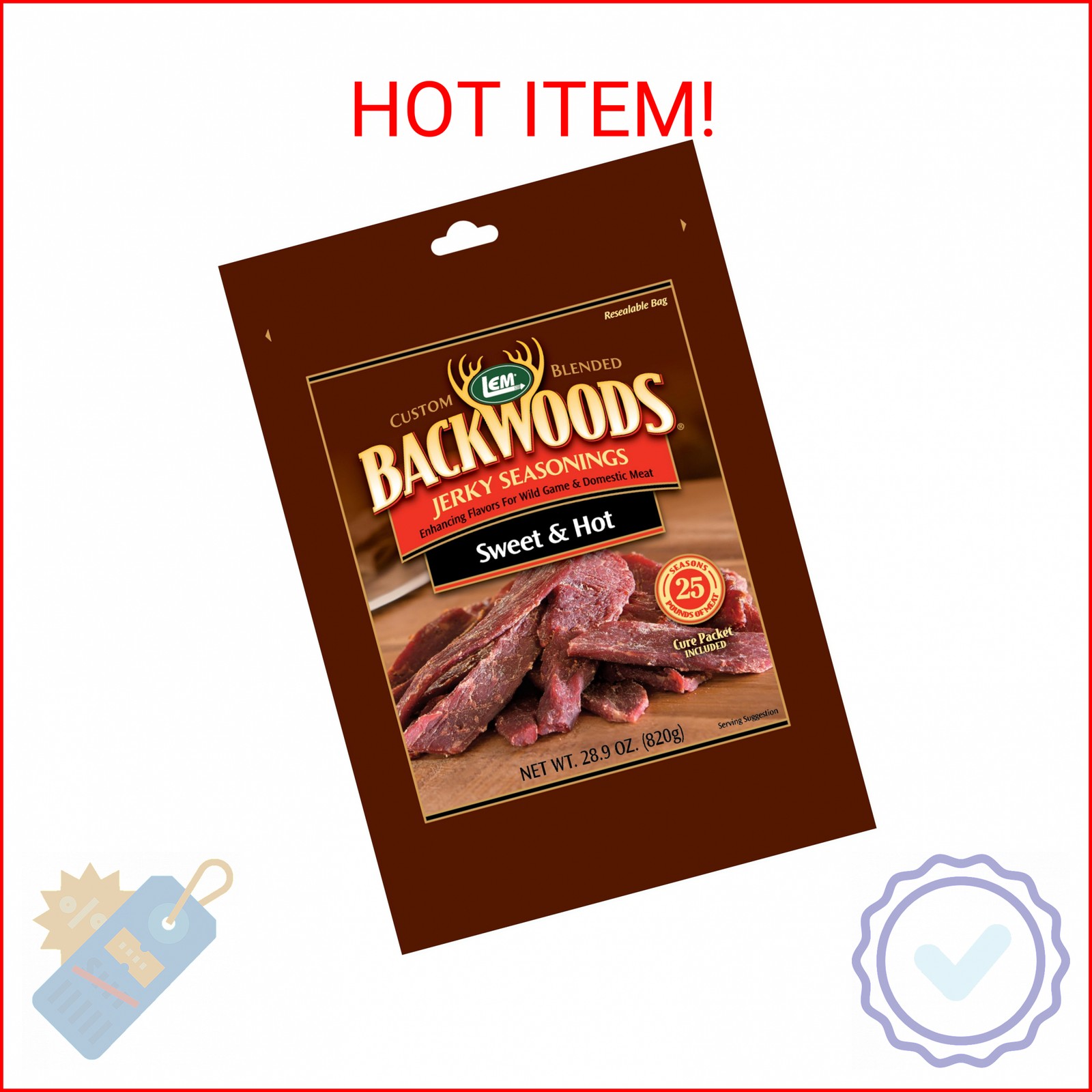 LEM Products Backwoods Sweet & Hot Jerky Seasoning, Ideal for Wild Game and Dome
