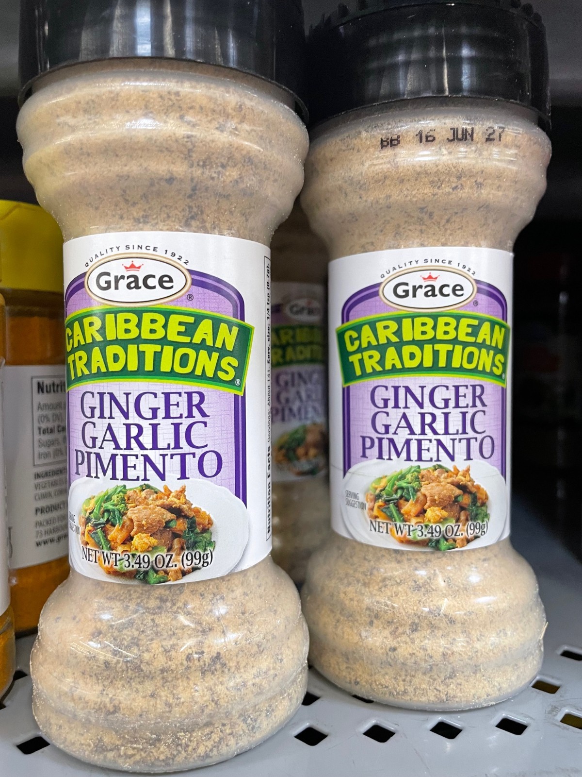 4 Pack Grace Caribbean Traditions Ginger Garlic Pimento Seasoning, 3.49 oz Each