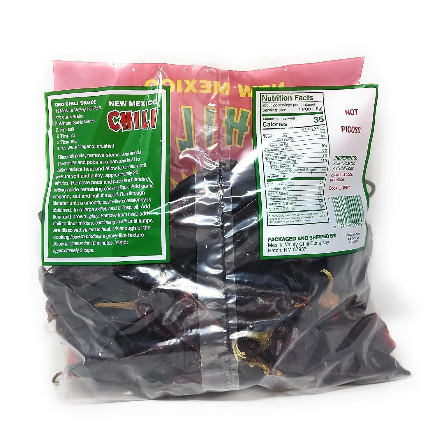 Barkers Dried Red Chili Pods 8 Ounce Authentic Hatch Valley NM (Hot)