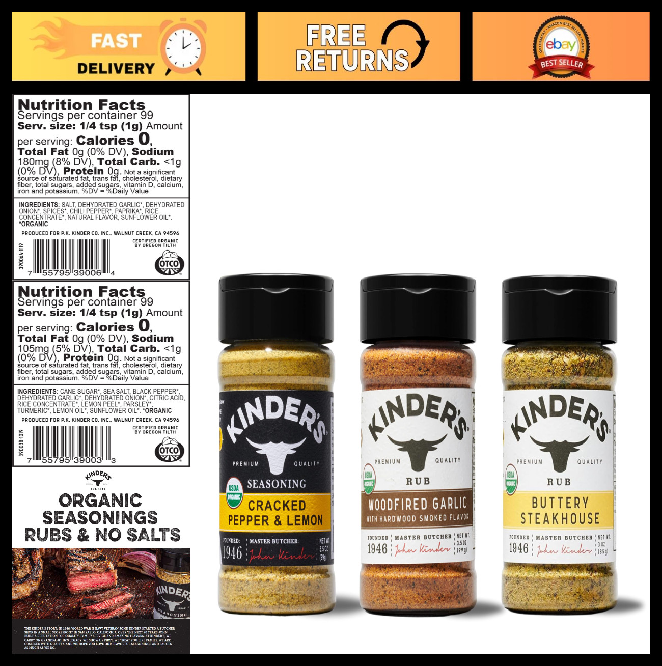 Organic Buttery Steakhouse Rub, Woodfired Garlic & Cracked Pepper Seasoning – 3