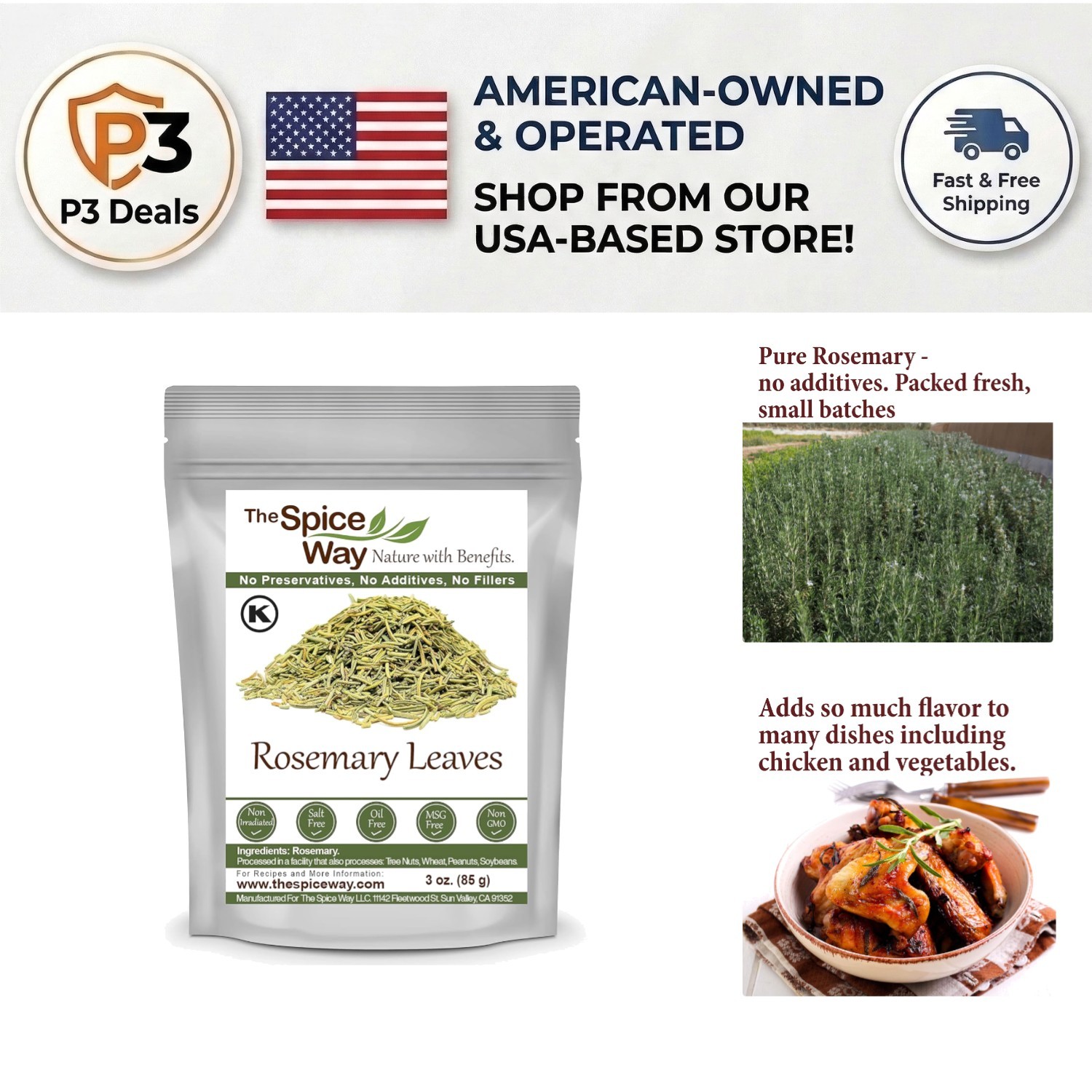 3 oz Rosemary Leaves – All-Natural Flavor Booster for Meats and Vegetables
