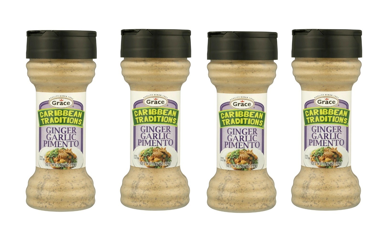 4 Pack Grace Caribbean Traditions Ginger Garlic Pimento Seasoning, 3.49 oz Each
