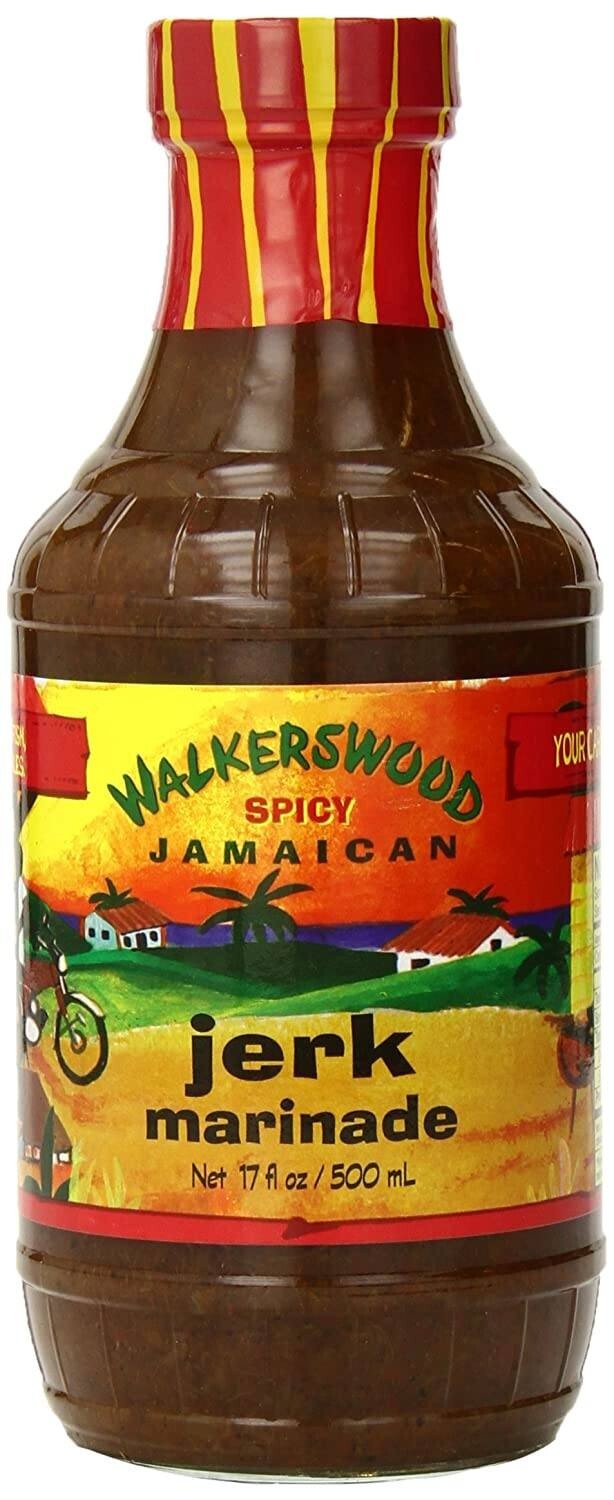 Walkerswood Spicy Jamaican Jerk Marinade For Meat Fish (4-Pack) Size 17 oz Glass