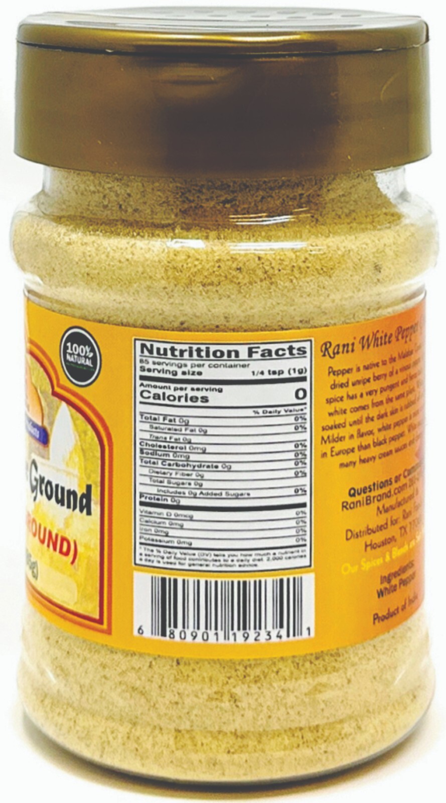 Rani White Pepper (Peppercorns) Ground, Spice 3oz (85g)