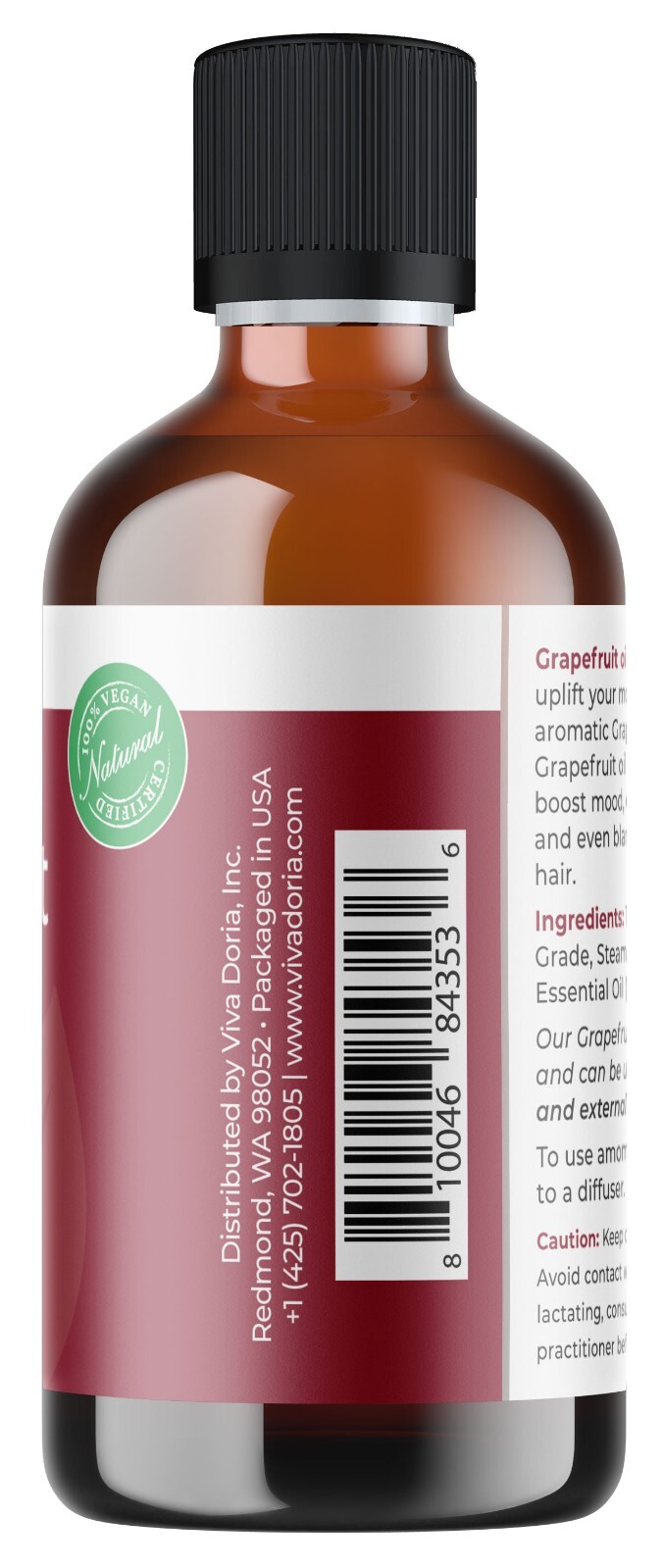 Viva Doria Pure Grapefruit Essential Oil, Food Grade, 4 Fl oz