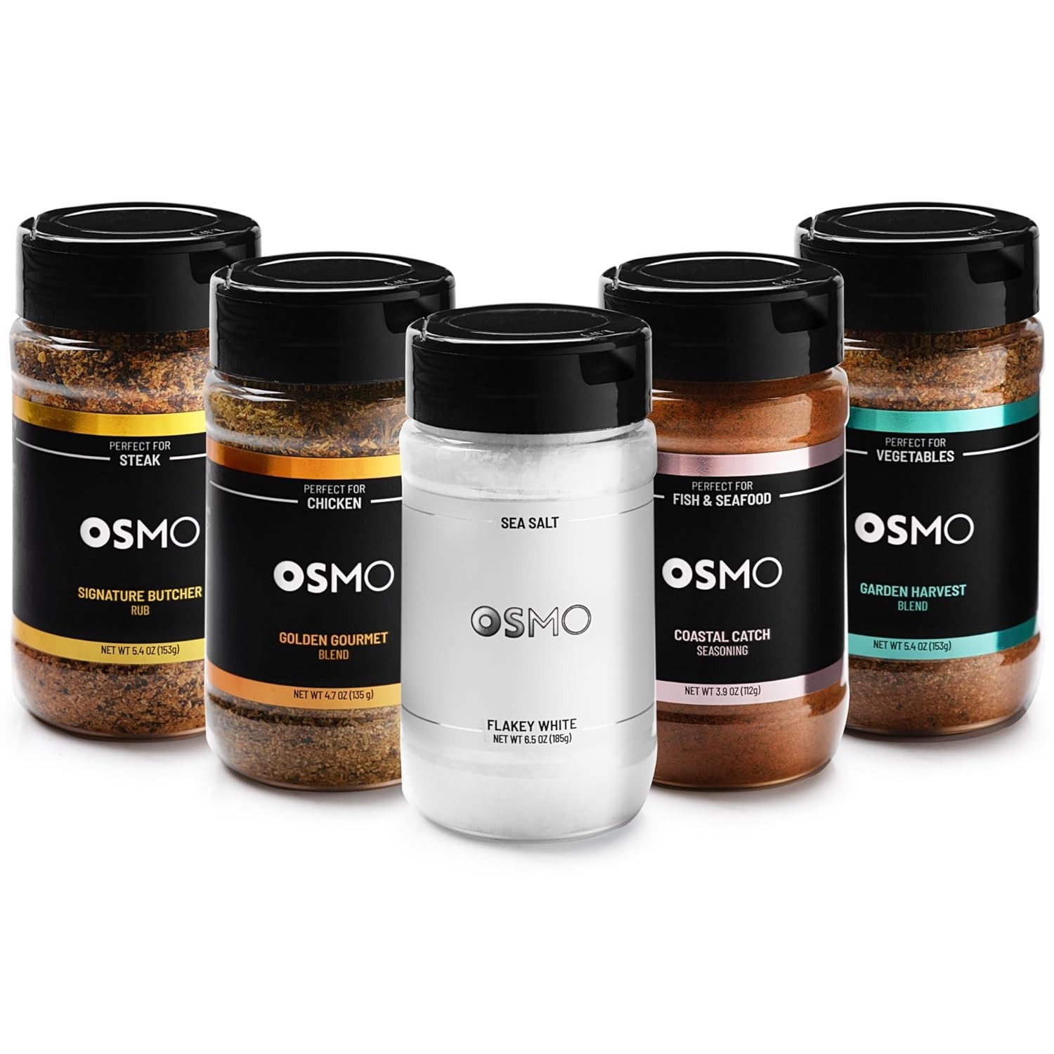 Osmo 5pc Salt & Seasoning Set – Butcher Rub, Coastal Catch, Garden Harvest, Gold