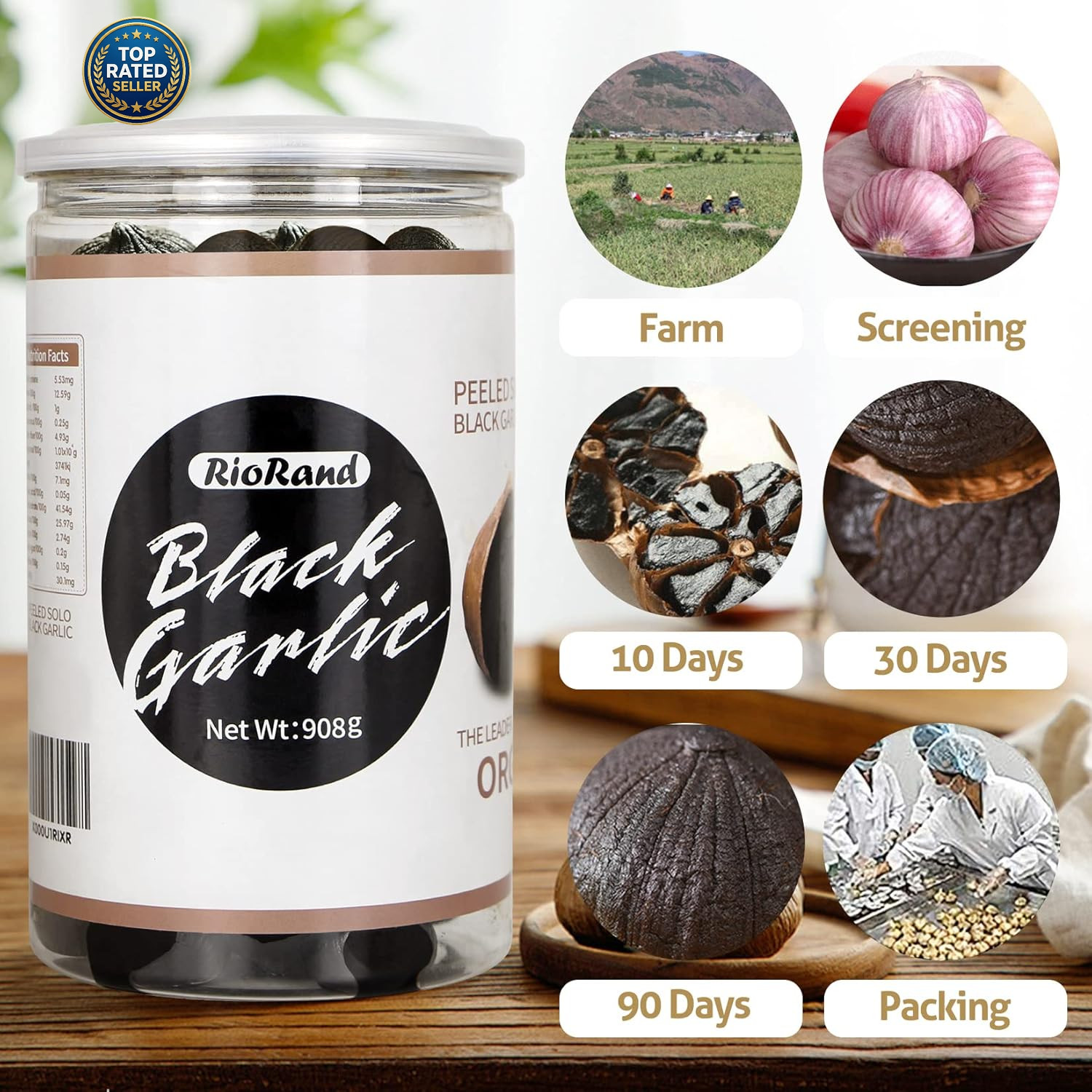 Black Garlic 908g 2 lb Jar Whole Peeled Aged 90 Days Ready to Eat No Preservativ