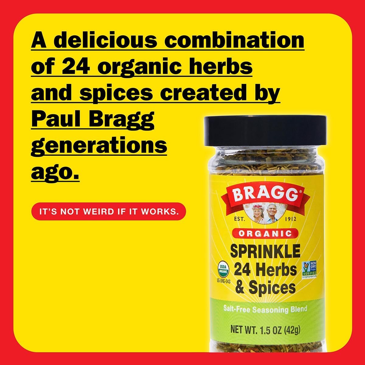 BRAGG Organic Sprinkle Herb and Spice Salt-Free Seasoning Blend, 1.5 oz (2 pack)