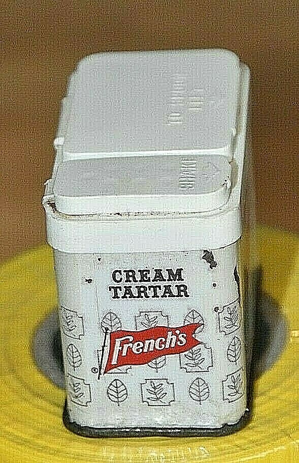 VINTAGE 1975 FRENCH’S CREAM OF TARTAR SEASONING METAL SPICE TIN W/RED FLAG