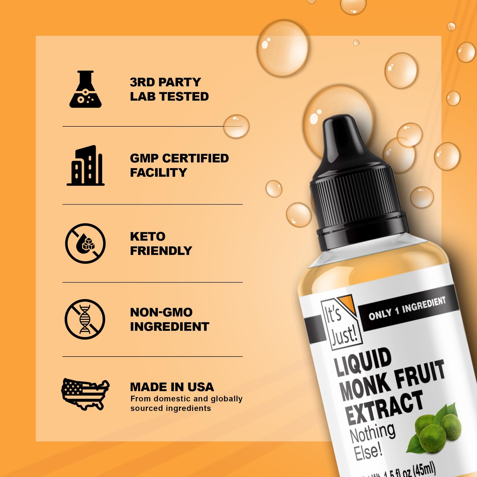Liquid Monk Fruit Extract No Erythritol Non-GMO Keto 1.5 fl oz
