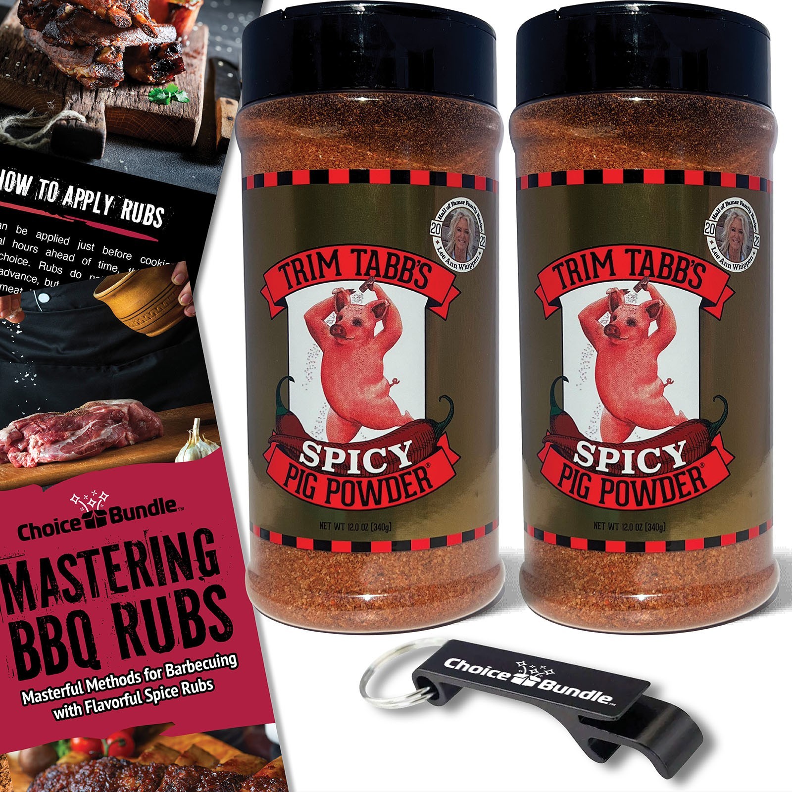 Trim Tabb’s Spicy Pig Powder BBQ Seasoning Rub 12 oz 2 Pack + Guide & Opener