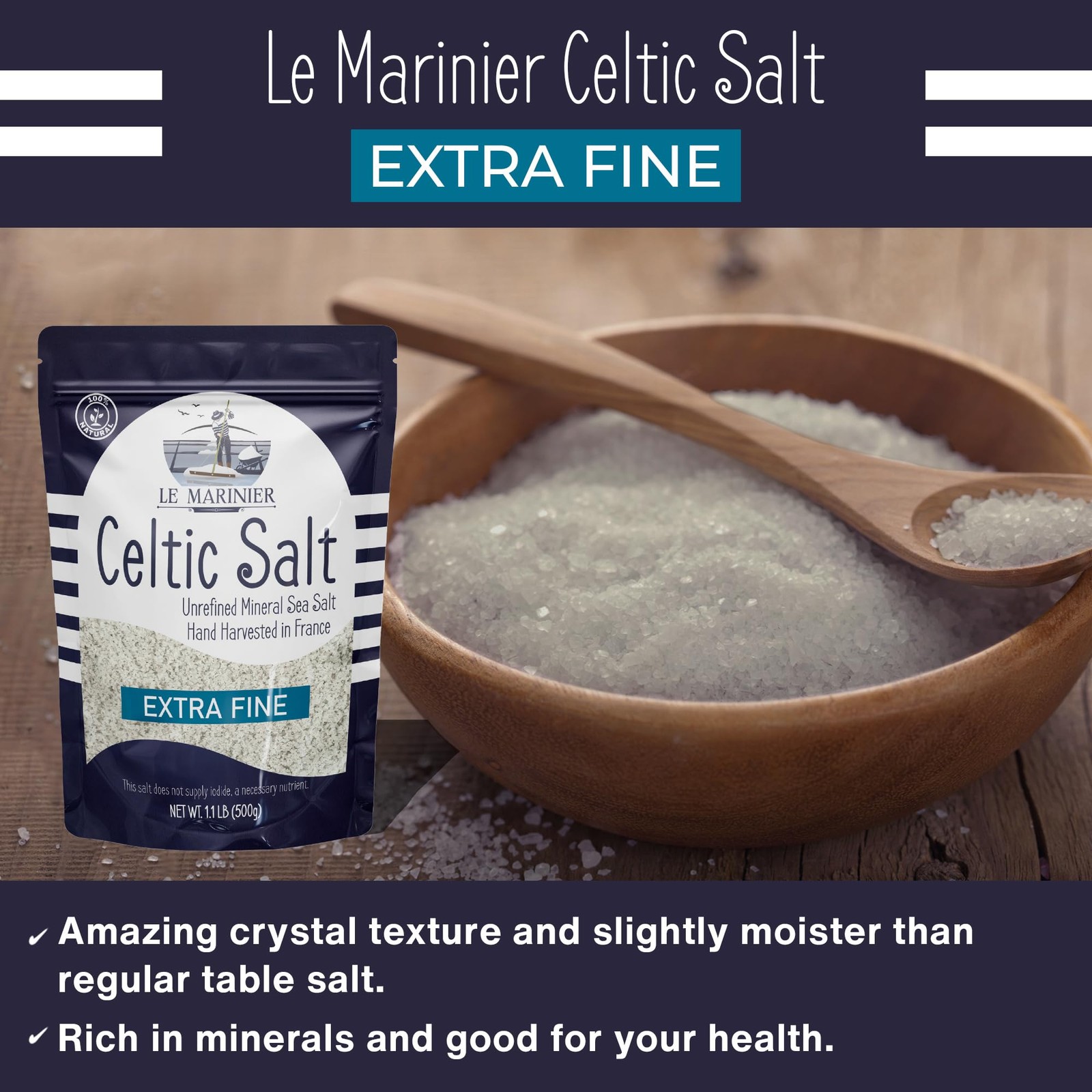 Celtic Salt Organic Extra Fine, 1.1 lb 18oz. Mineral Rich 100% Natural and U…