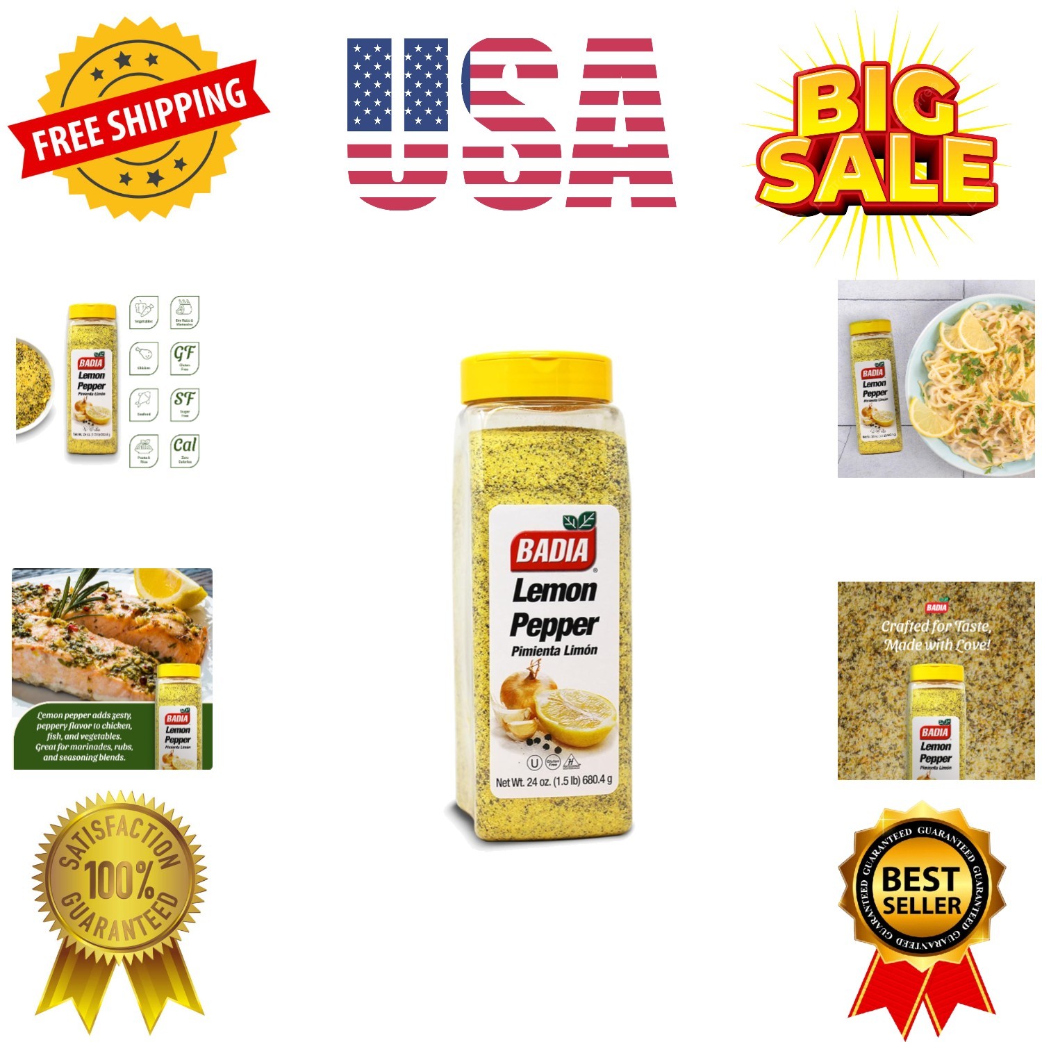 Lemon Pepper Seasoning, 24 oz – Pepper, Garlic & Onion, Zesty Citrus Blend fo…