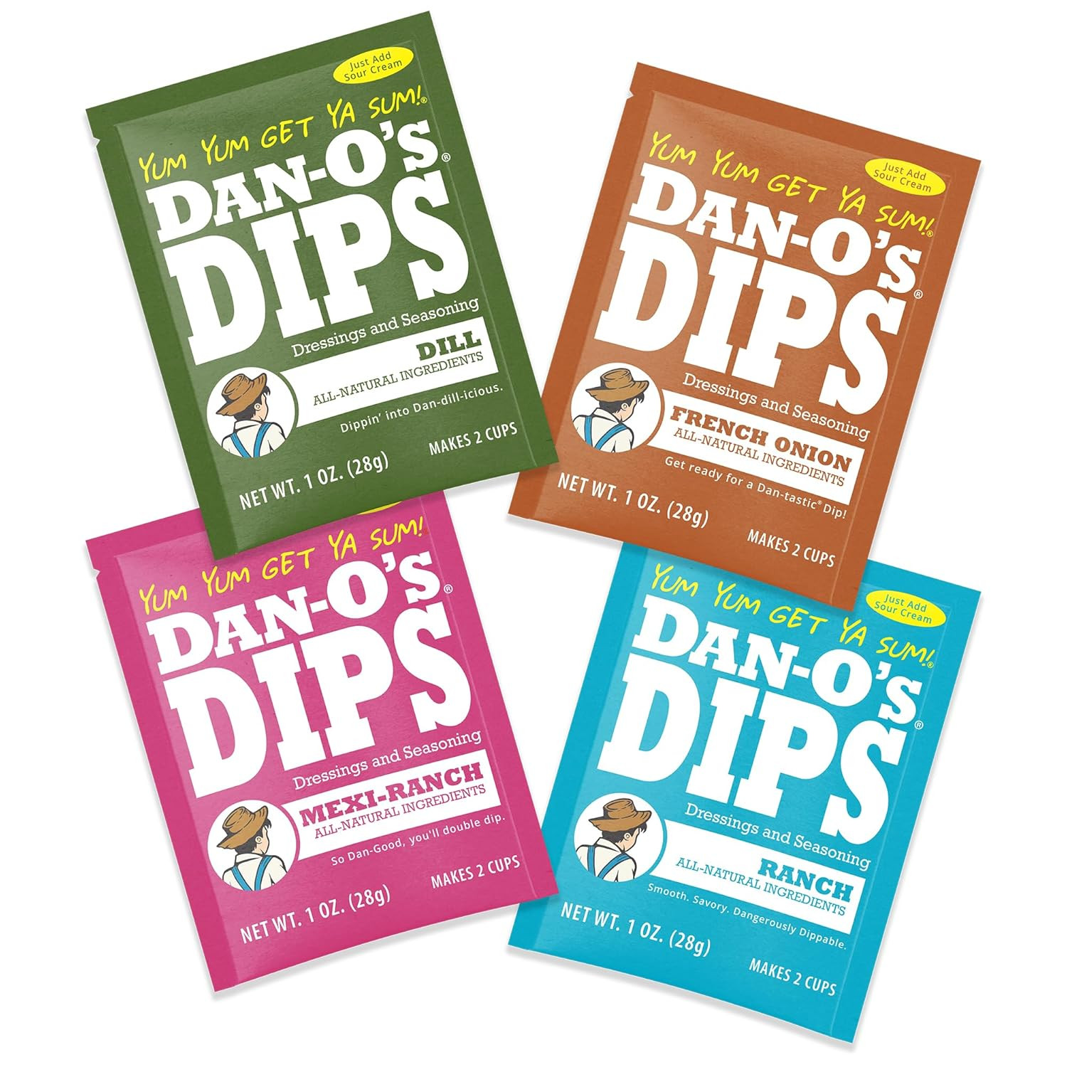Dan-O’S Dips Variety Pack (4 Pack) – Ranch, Mexi-Ranch, French Onion & Dill Dip