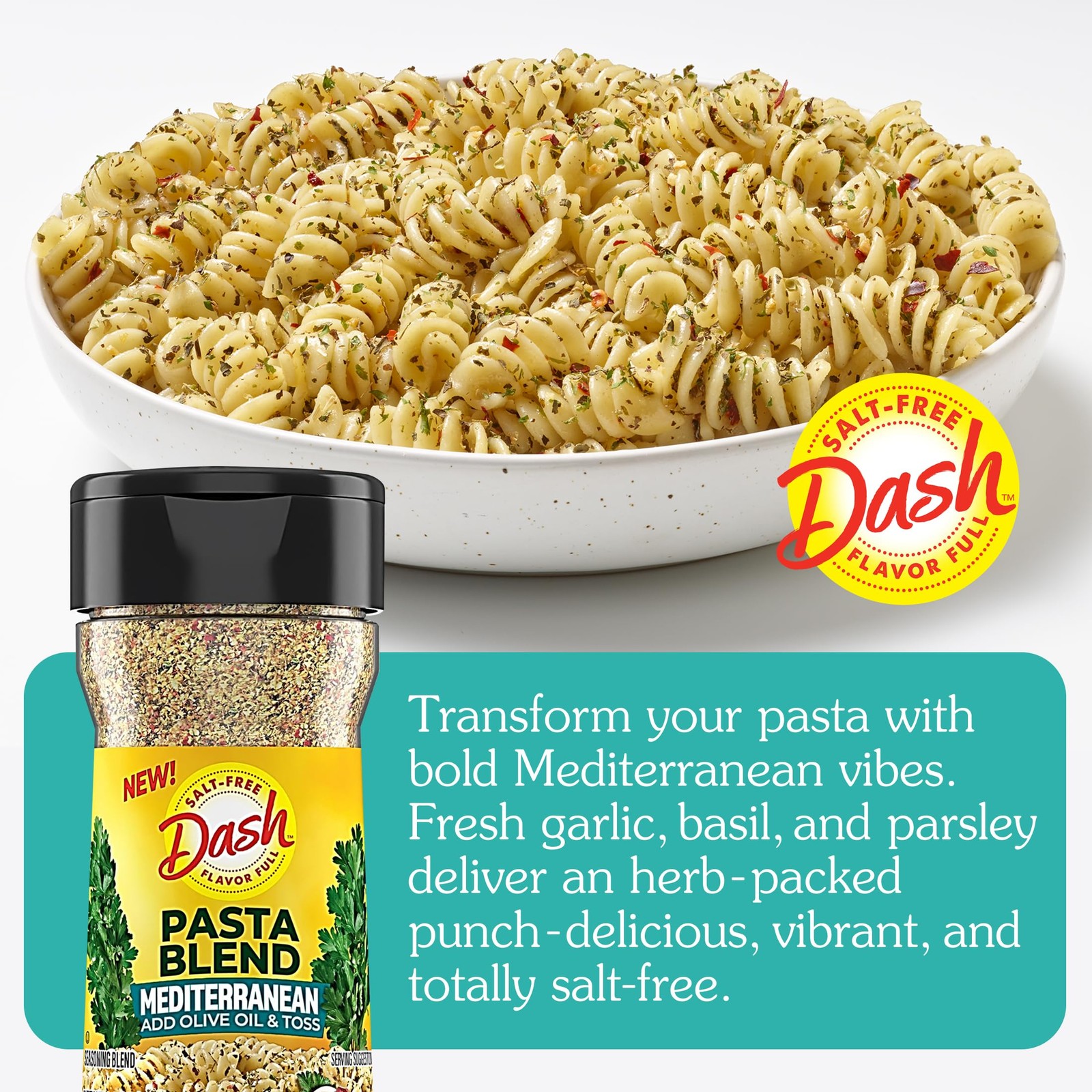 Dash Salt-Free Pasta Seasoning Blends, Mediterranean, 1.9 Ounce (Pack of 1)