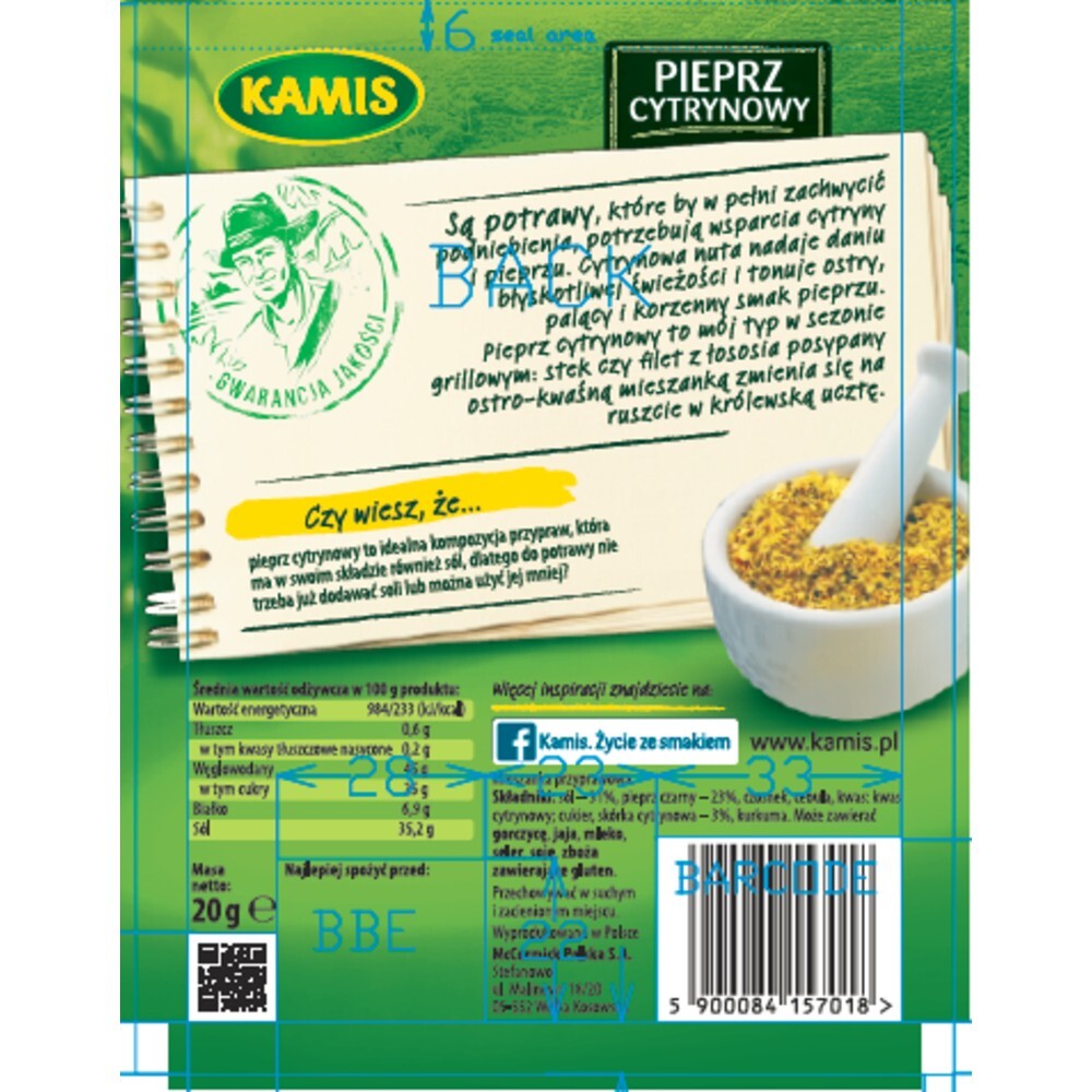 PACK OF 5 KAMIS SPICE LEMON PEPPER 20G 0.7OZ.