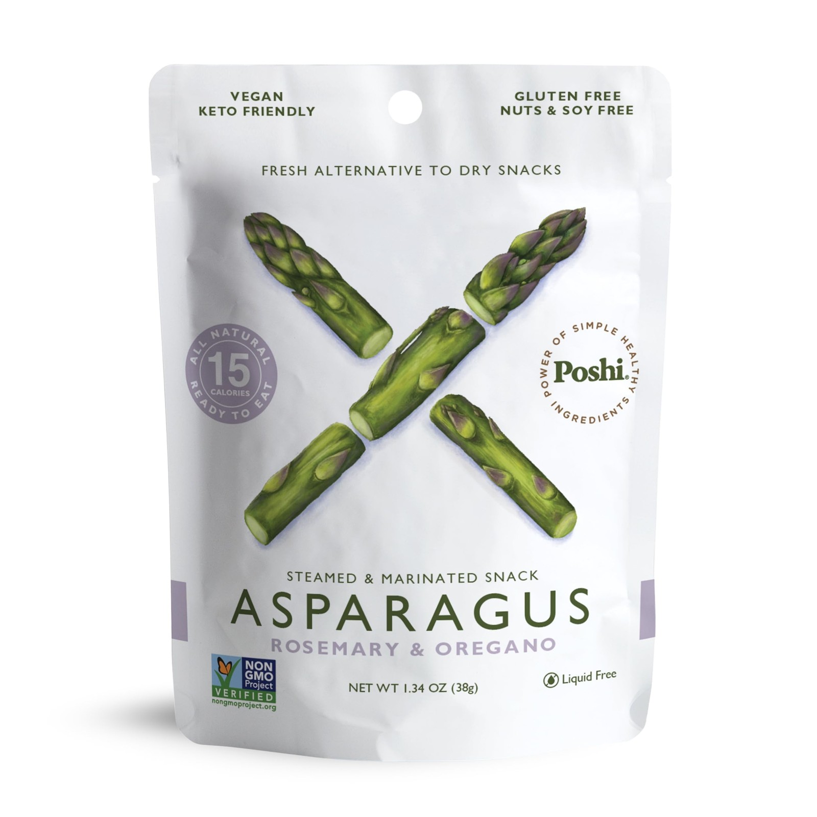 POSHI Marinated Asparagus Cuts Snack Pack | Rosemary + Oregano | Keto, Vegan,…