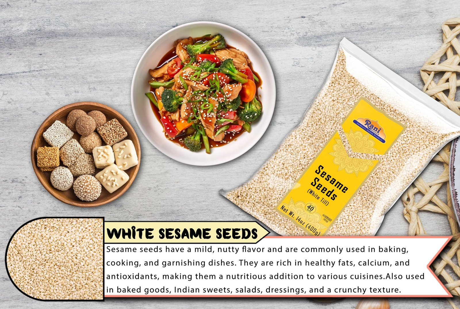 Rani Sesame Seeds Whole White, Hulled (Till) 14oz (400gm)