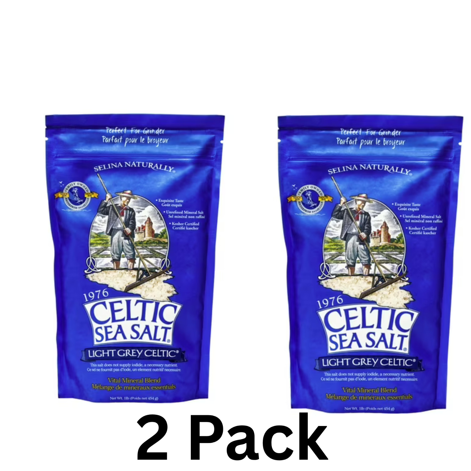 (2 pack) Celtic Sea Salt Light Grey Sea Salt Resealable Bag Kosher Certified 16