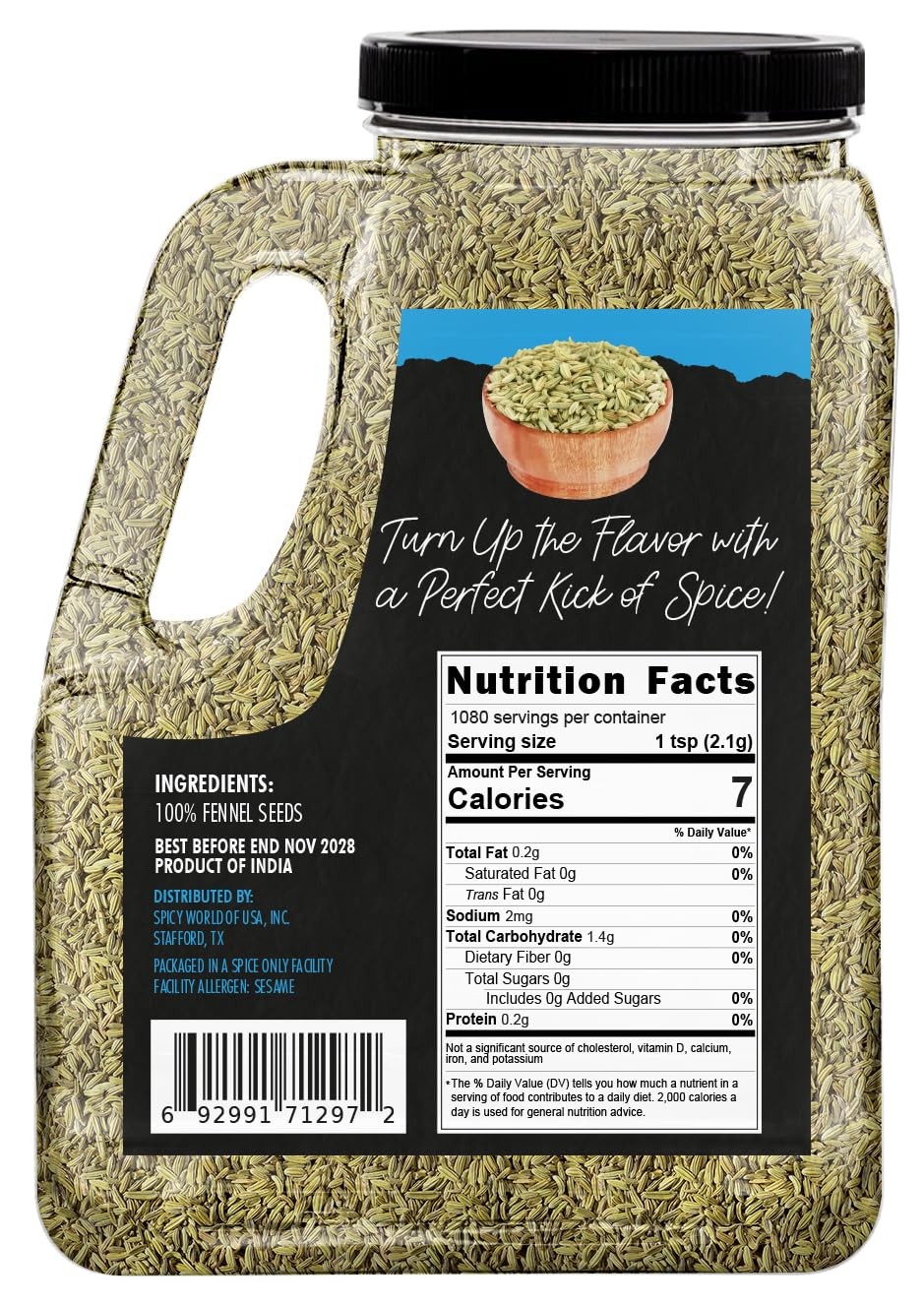 Fennel Seeds 5 LB Bulk Jar – Whole Sweet Fennel – Great for Cooking, Tea, Mou…