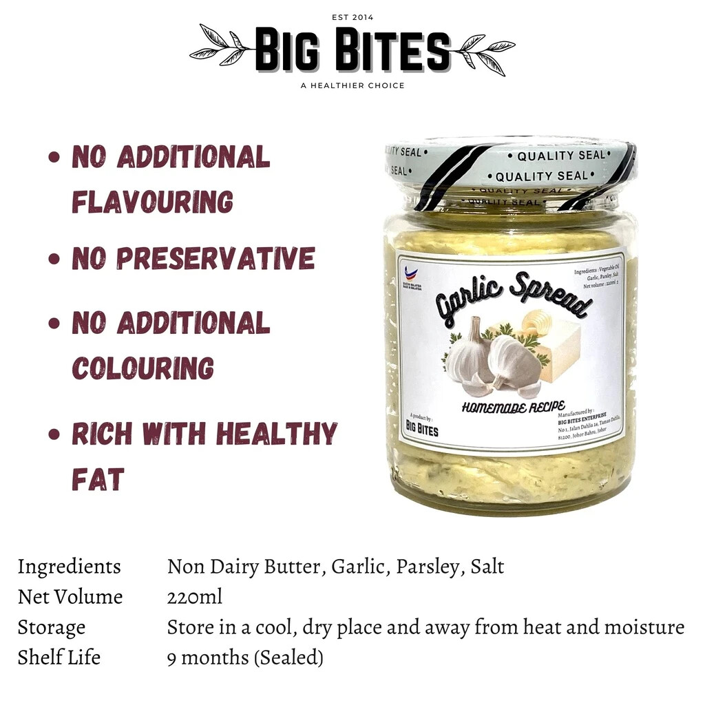 BigBites Garlic Spread/Garlic Butter (220ml) Halal Ingredients Made In Malaysia