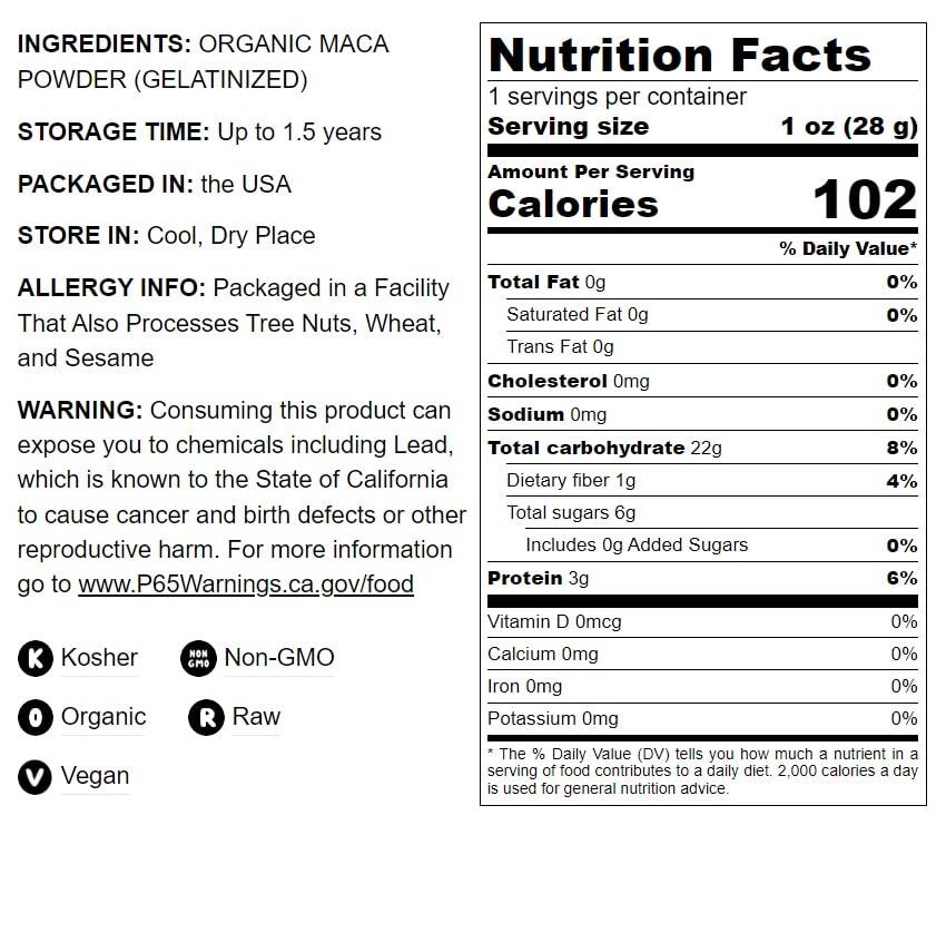 Organic Gelatinized Maca Powder – Non-GMO, Kosher, Raw, Vegan – by Food To Live