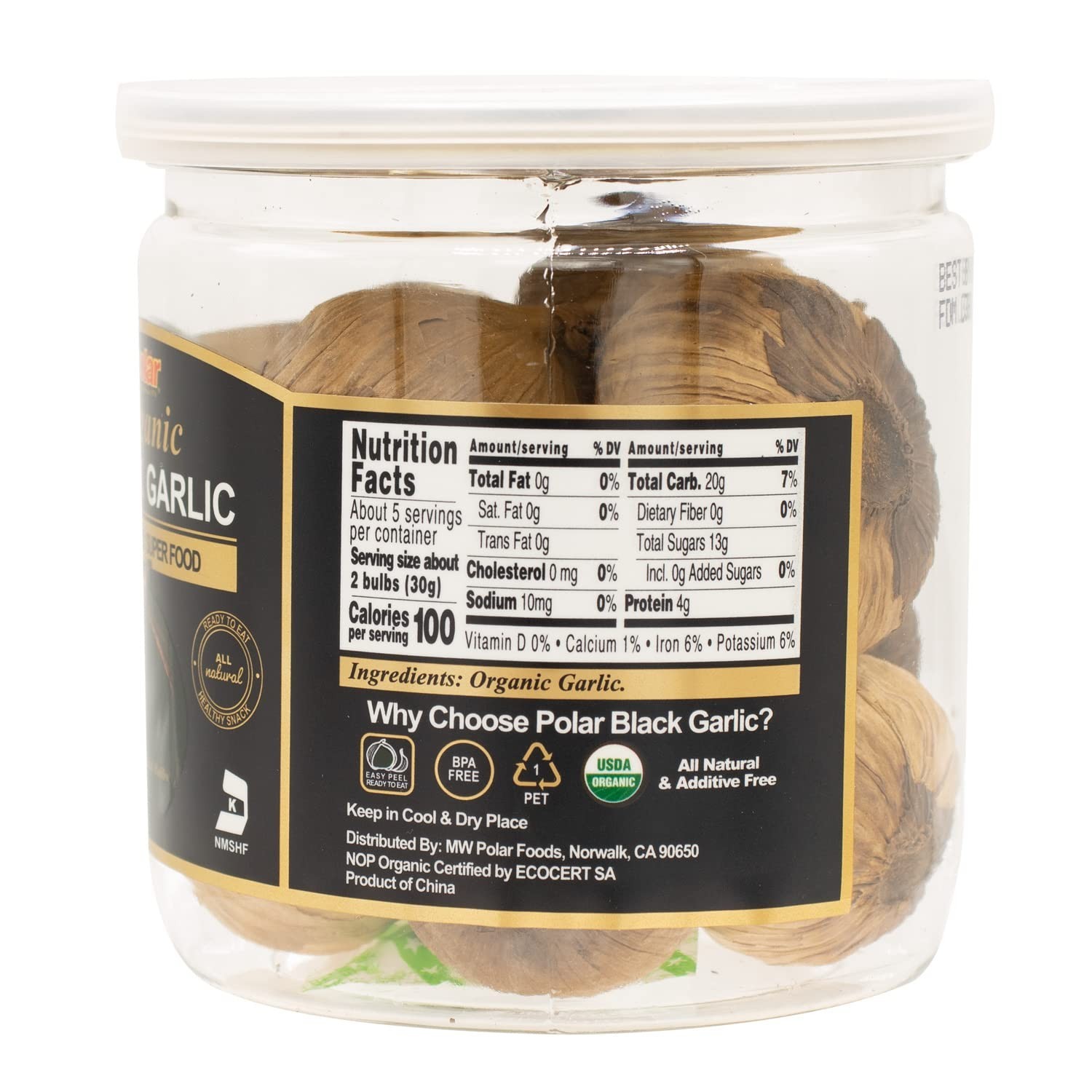 Organic Black Garlic 5 oz (Pack of 1), Whole Bulbs, Easy Peel, All Natural,