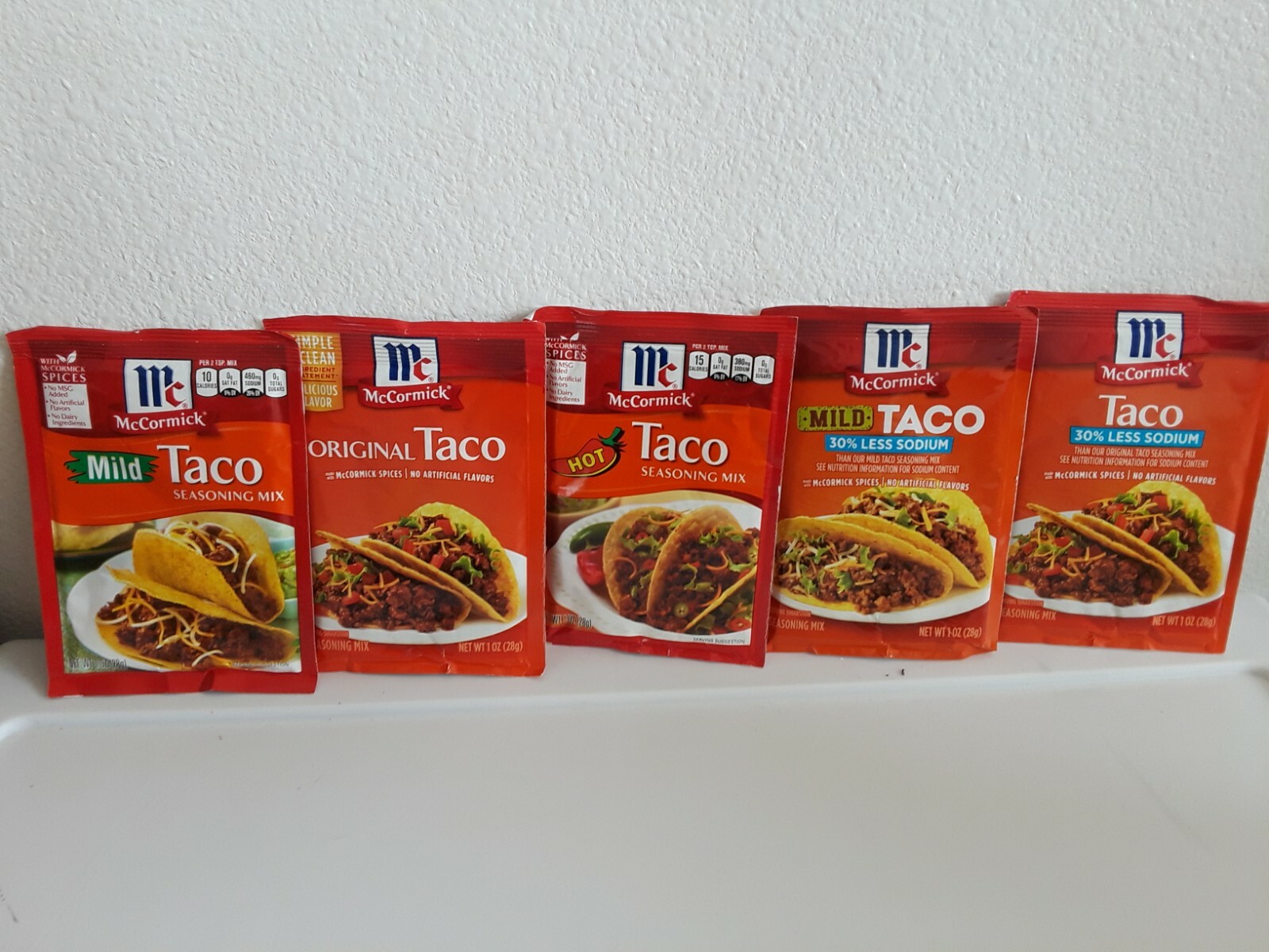 5McCormick TacoSeasoning,MildTaco,Original TacoHot Taco,30%less sodium Exp2/2026