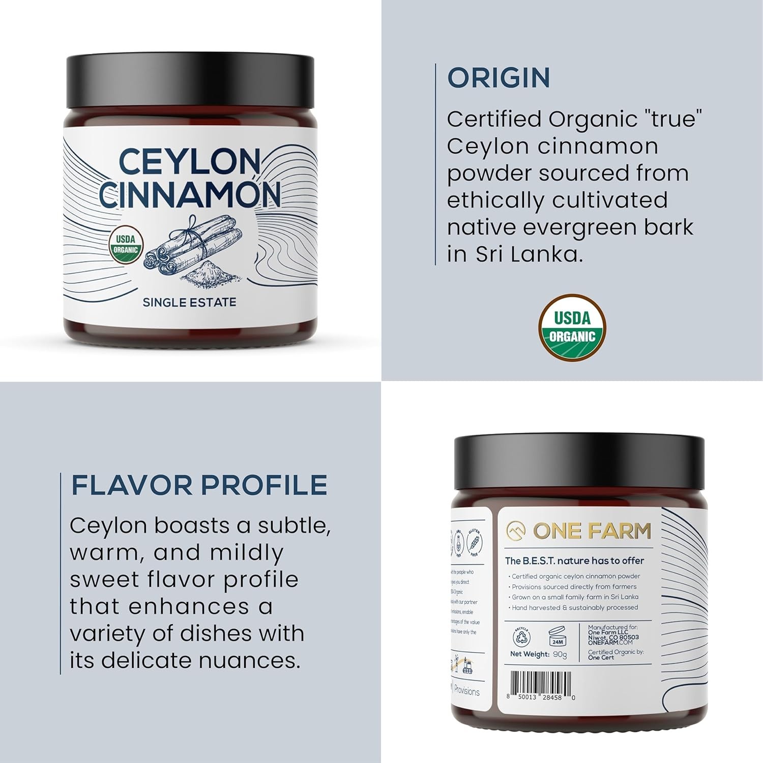 One Farm by WAAYB Organic Ceylon Cinnamon, Single Estate, Freshly Ground Premium
