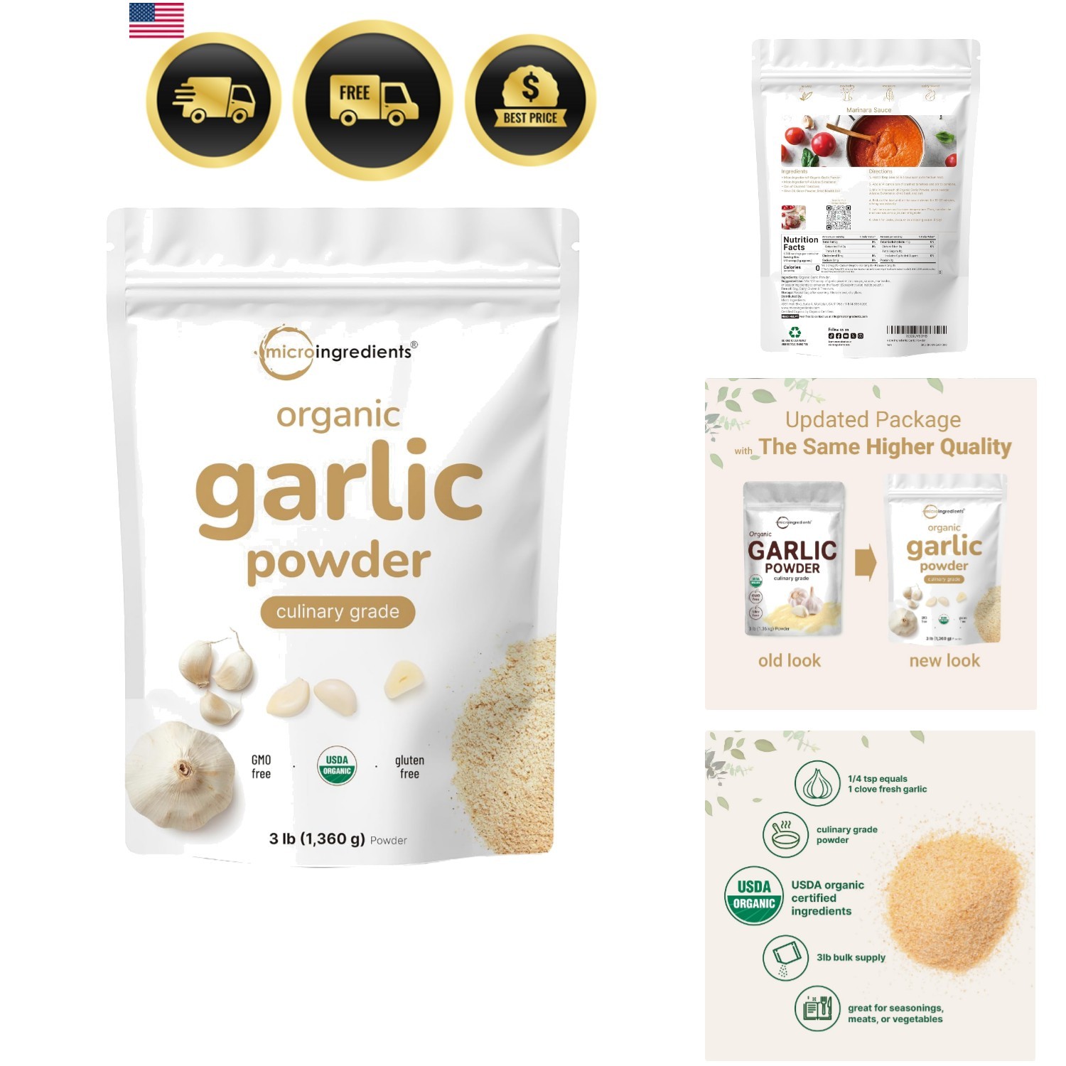 Organic Garlic Powder, 3 lb | Raw Allium Sativum Bulb | Pungent & Savory Fla…