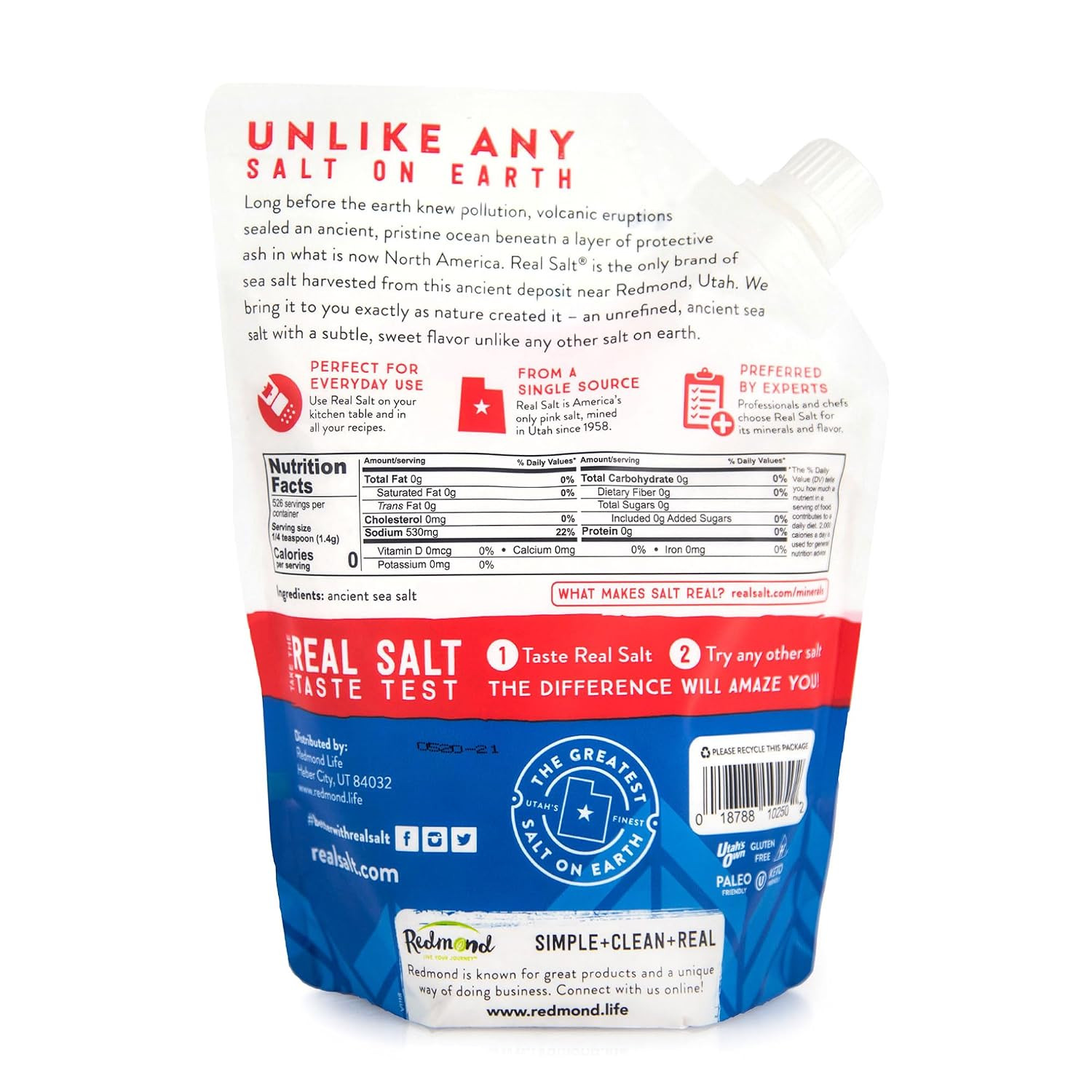 REDMOND Real Sea Salt – Natural Unrefined Gluten Free Fine, 26 Ounce Pouch (1 Pa