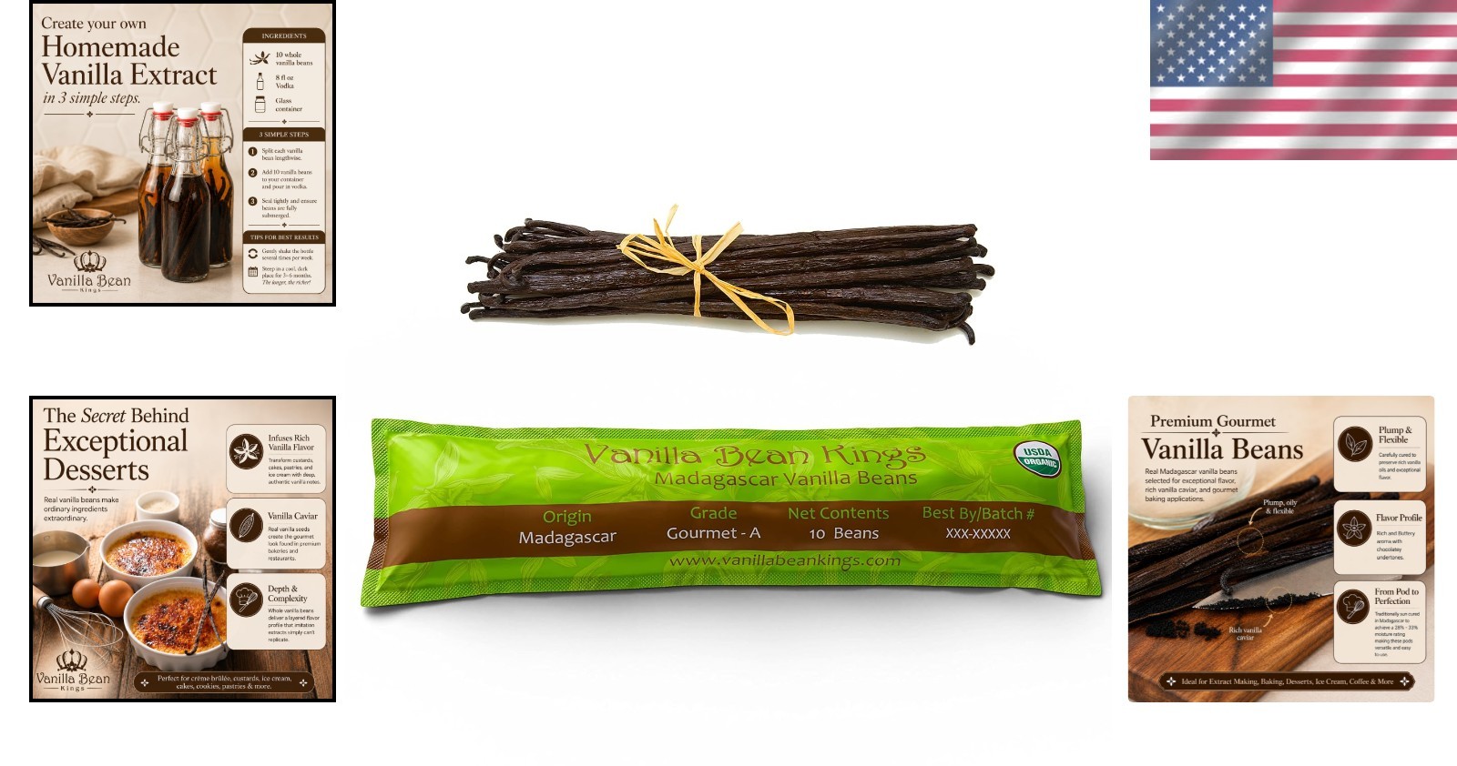 Gourmet Organic Vanilla Beans from Madagascar – 10 Count for Delicious Recipes