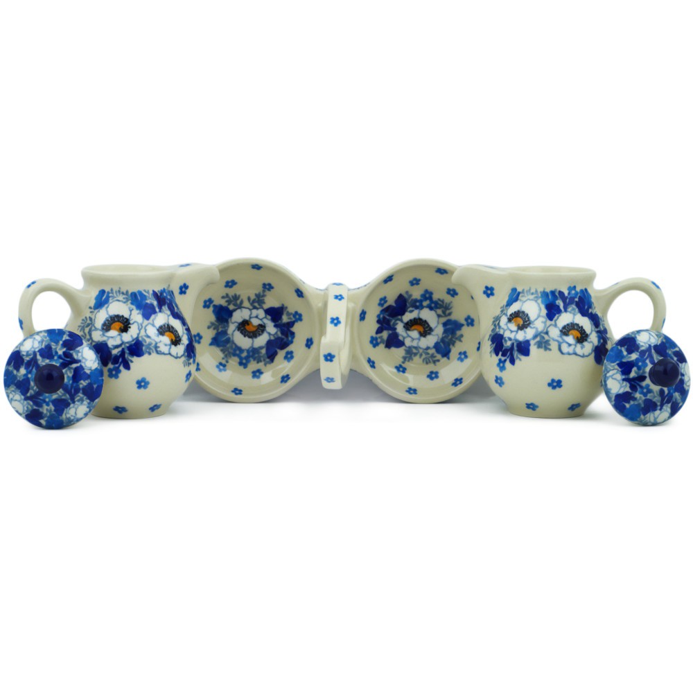 Polish Pottery Seasoning Set 6-inch Blue Spring Handmade in Boleslawiec Poland