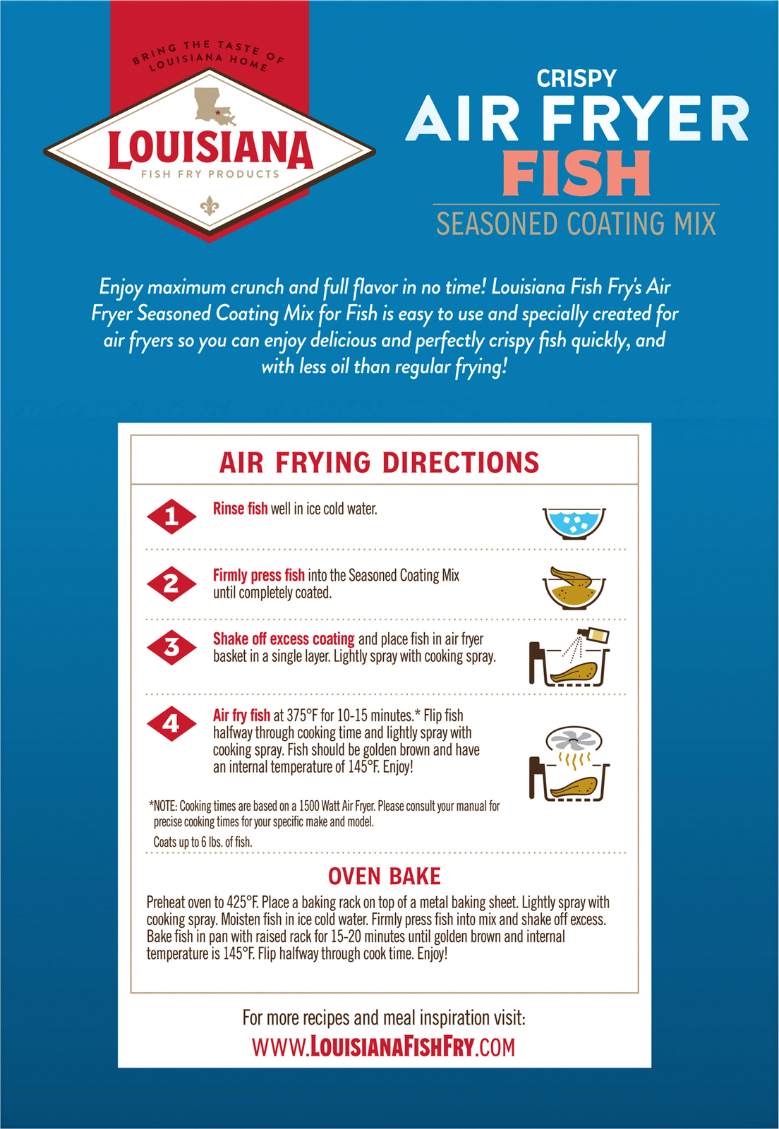 Louisiana Fish Fry Mix Air Fry Fish Coating 5 oz (Pack of 6)