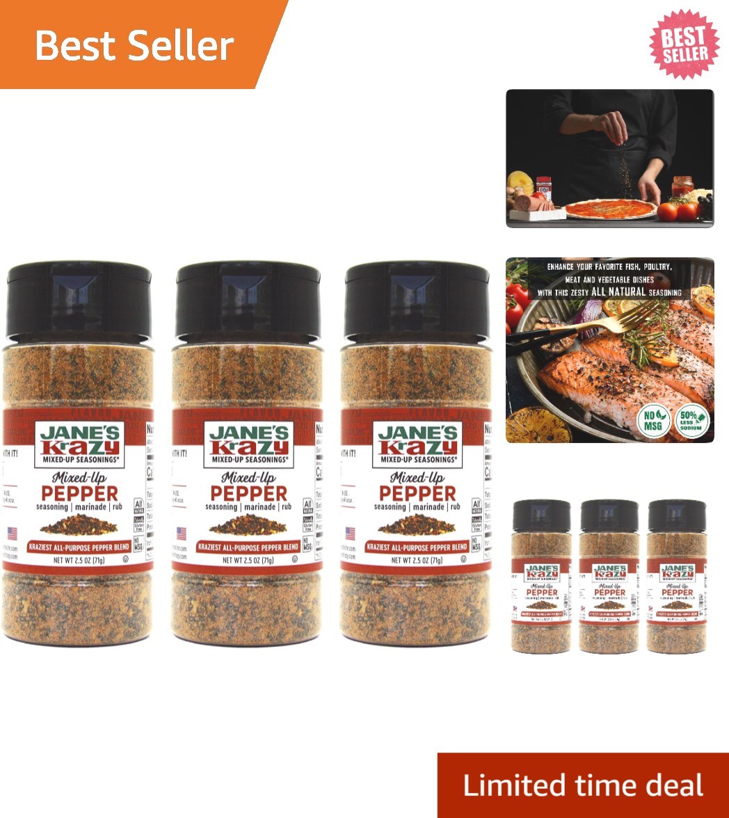 Jane’s Krazy Mixed-Up Pepper Seasoning 2.5oz x 3 – Perfect for Meat & Veggies