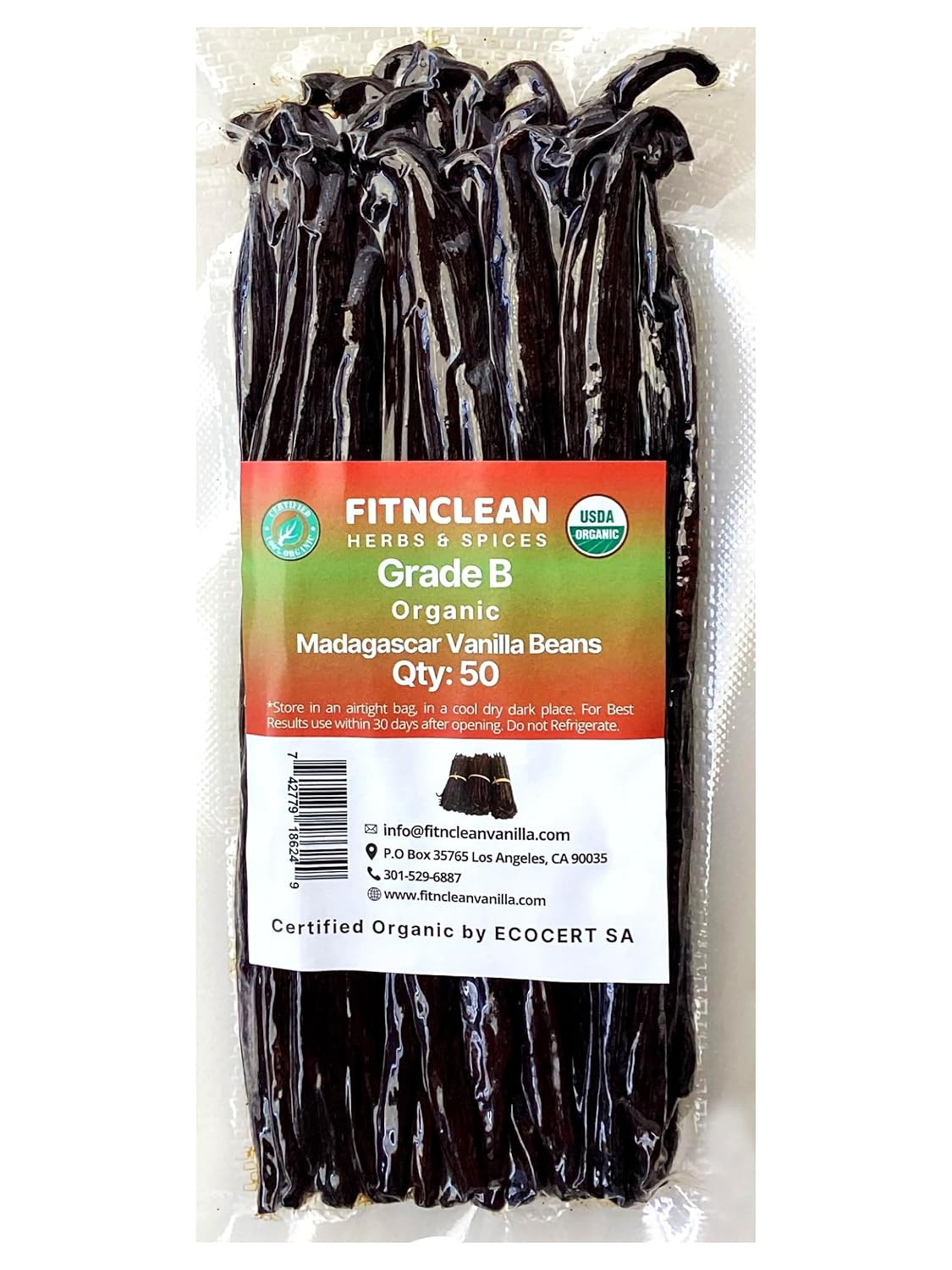 50 Madagascar Organic Vanilla Beans Grade B. Certified USDA Organic. 5″-7″ by FI