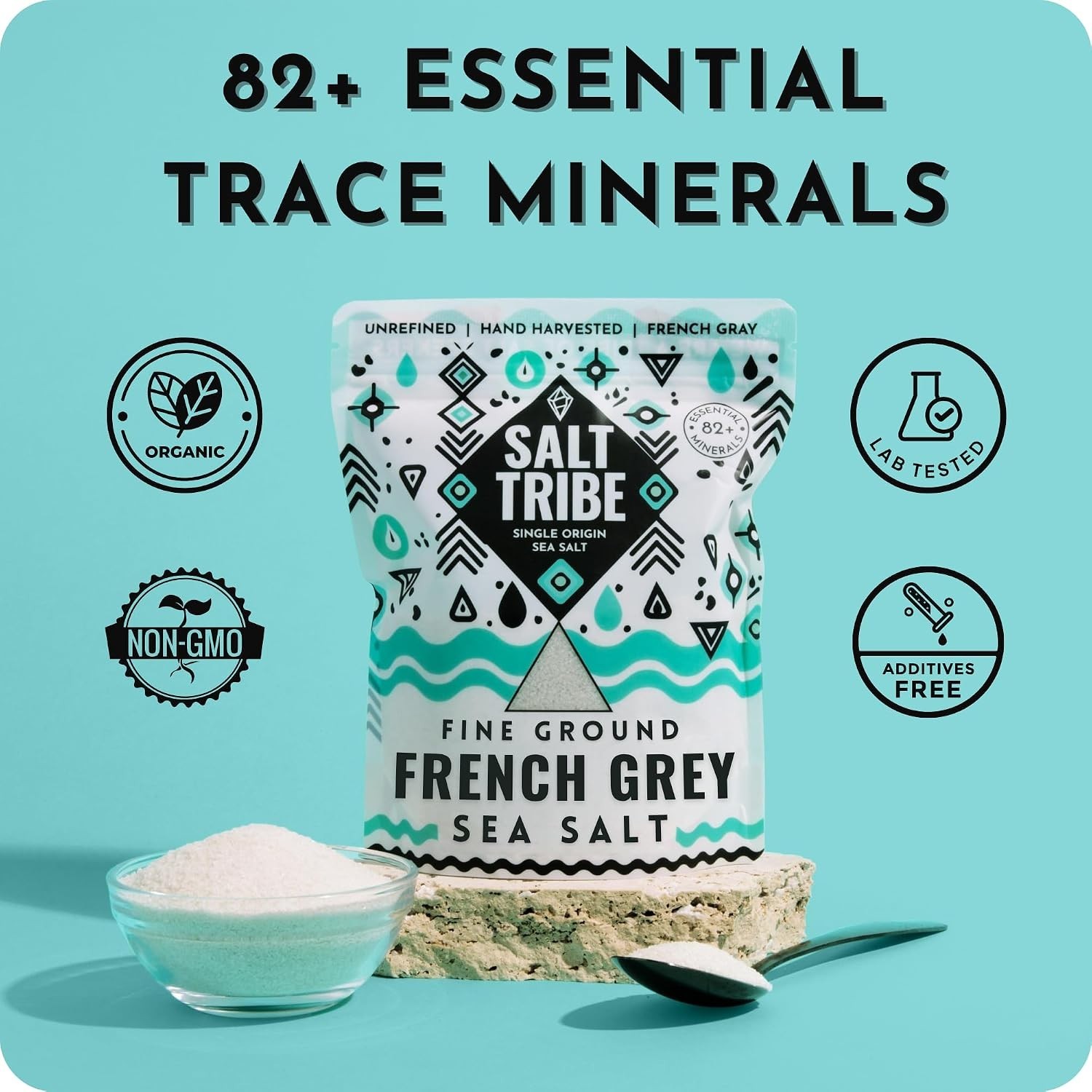Brittany Hand Harvested Sea Salt | Fine Ground | 15 oz, Organic, Low Sodium
