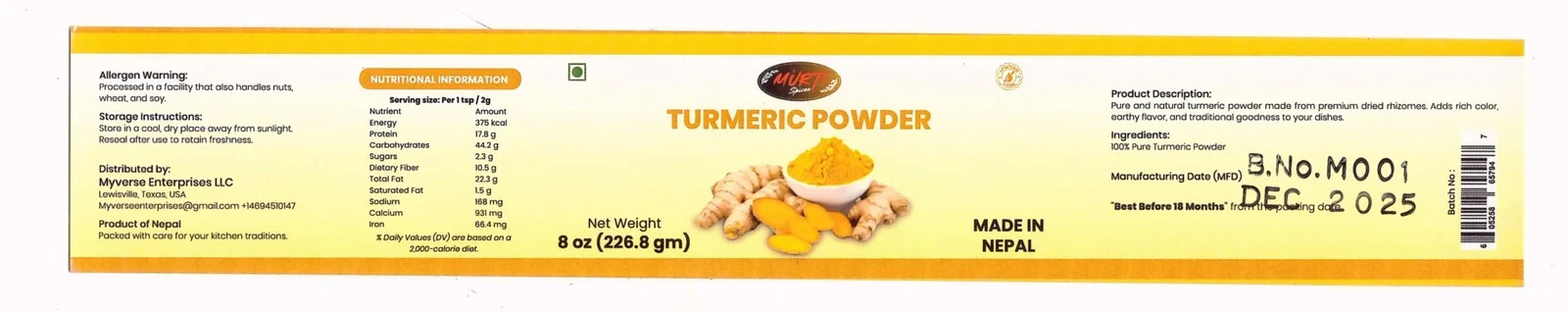 Murti Spices Turmeric (Haldi/Besar) Powder