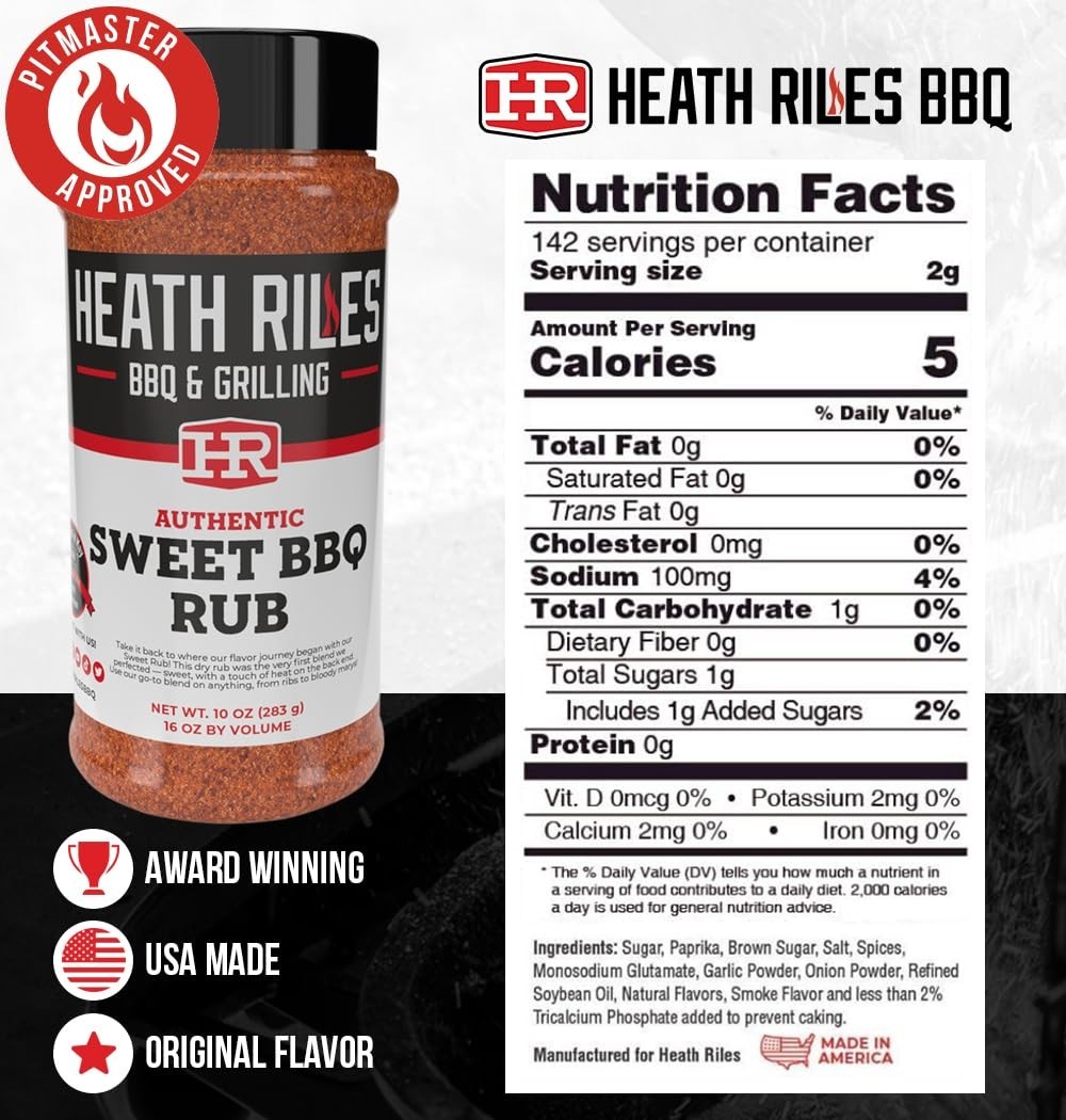 Heath Riles HRB0001 Sweet BBQ Rub Seasoning 10 oz Champion Pitmaster