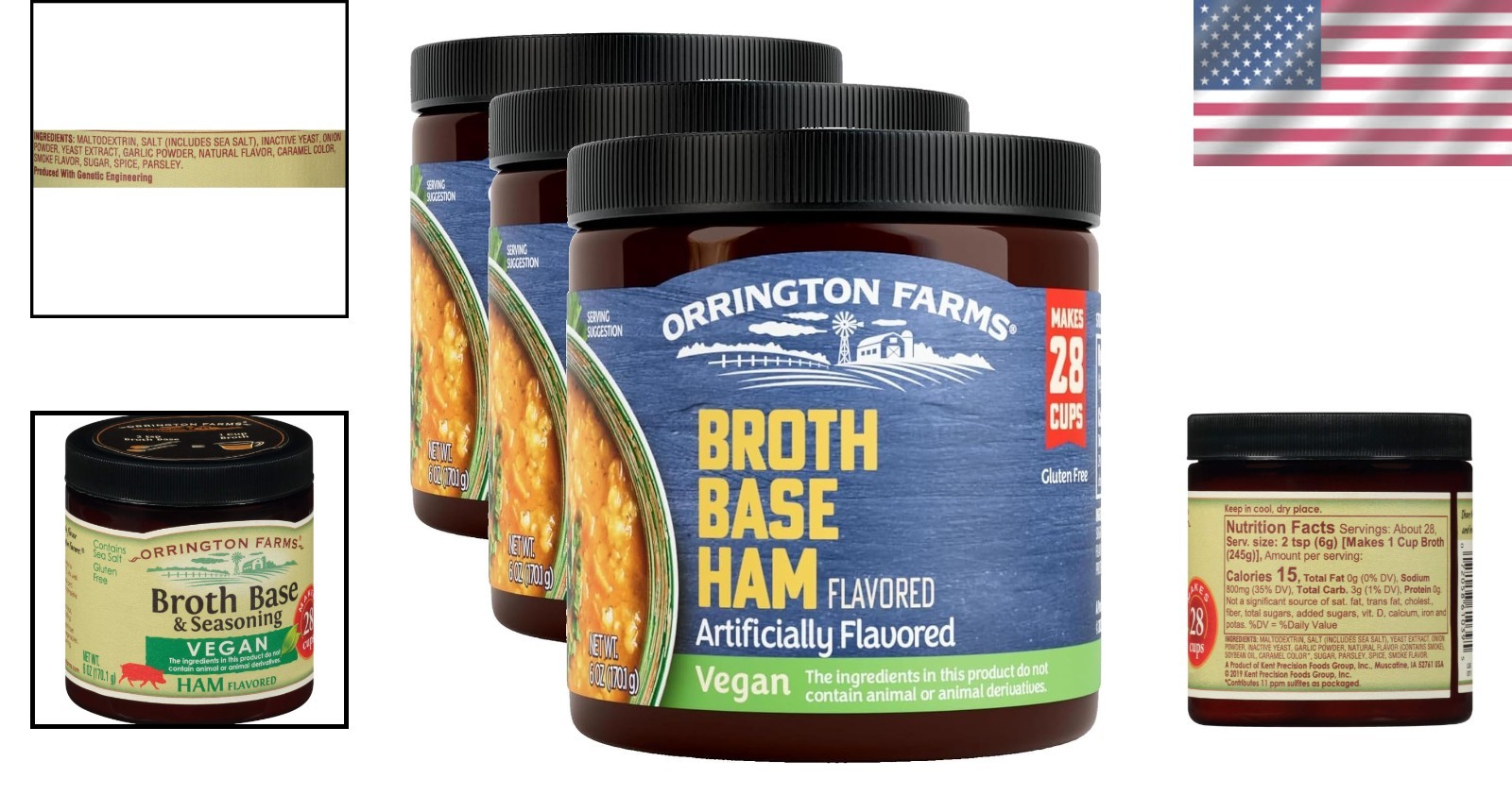 Flavored Ham Broth Base – 6oz Jars, Instant Dissolve Seasoning (Pack of 3)
