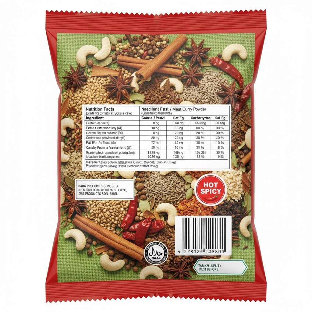BABA’S Hot & Spicy Meat Curry Powder 250g – Authentic Malaysian Spice Mix –Halal