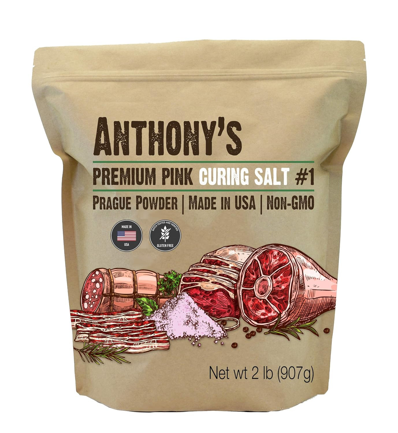 Pink Curing Salt No.1, 2 Lb, Gluten Free, Prague Powder, Made in USA