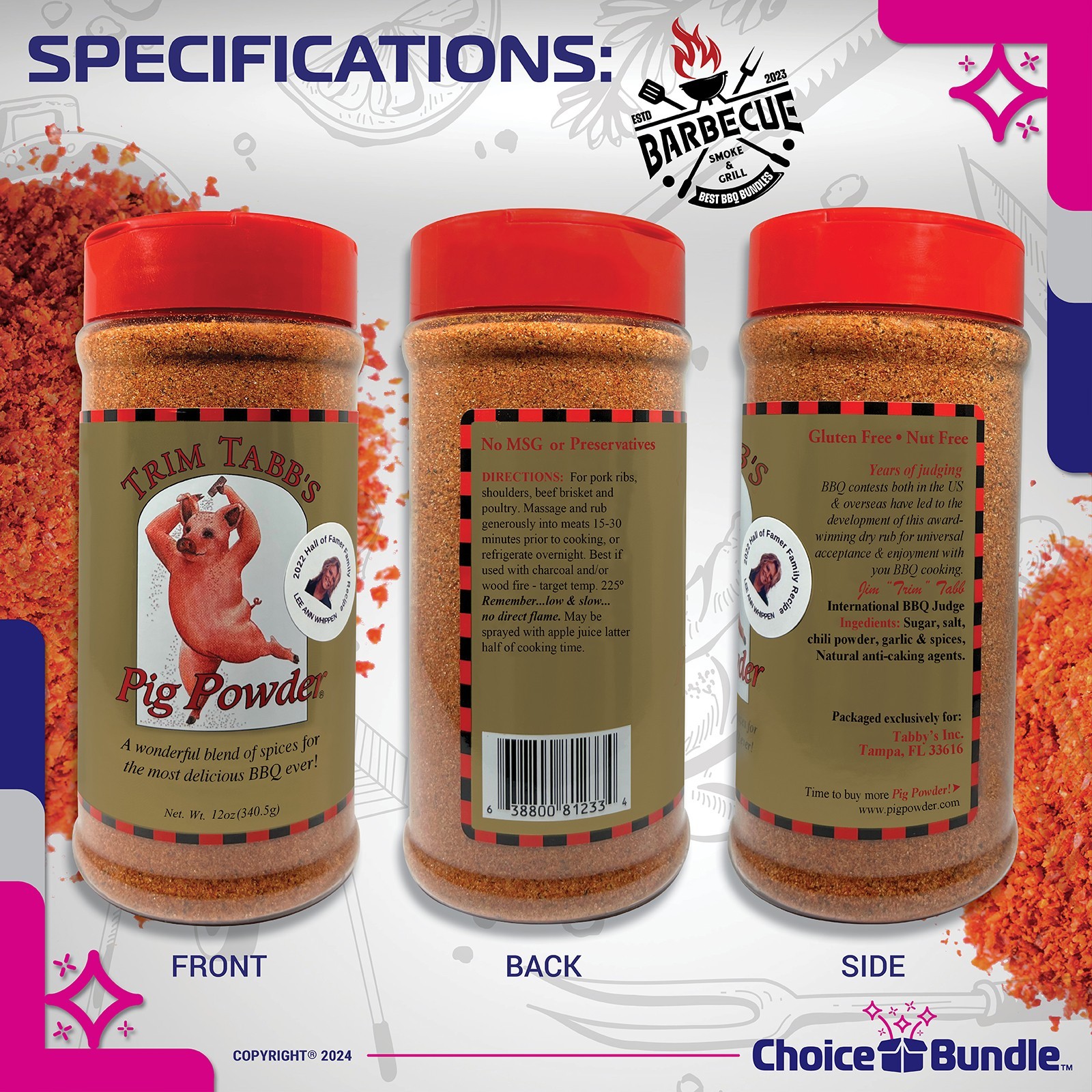 Trim Tabb’s Pig Powder BBQ Seasoning Rub 12 oz + Guide & Bottle Opener
