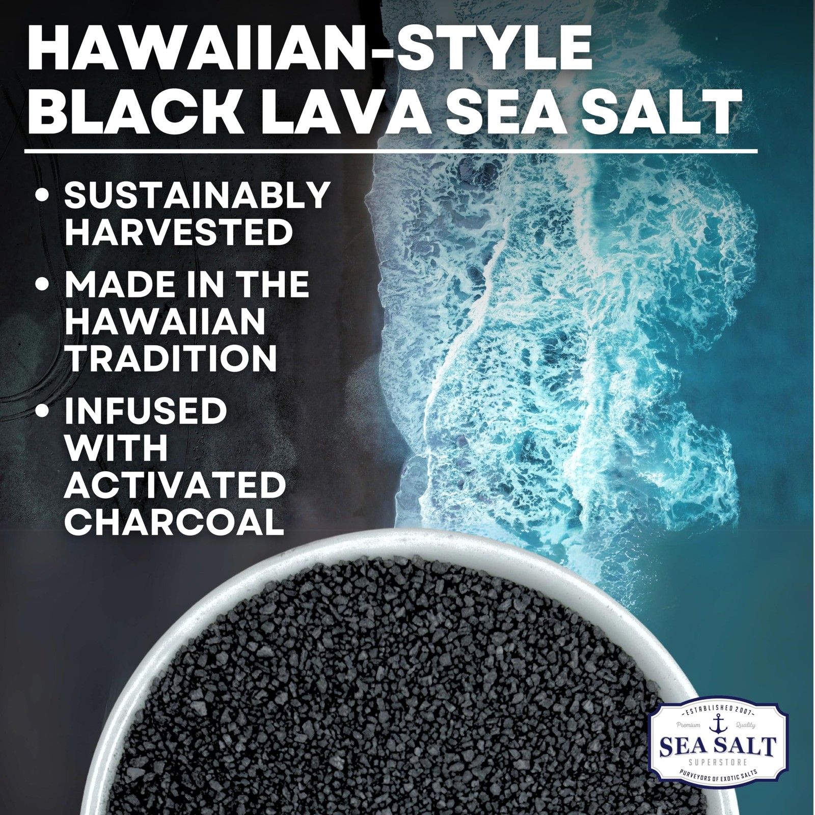 Black Lava Hawaiian Sea Salt Infused with Activated Charcoal – Hawaiian-Style…