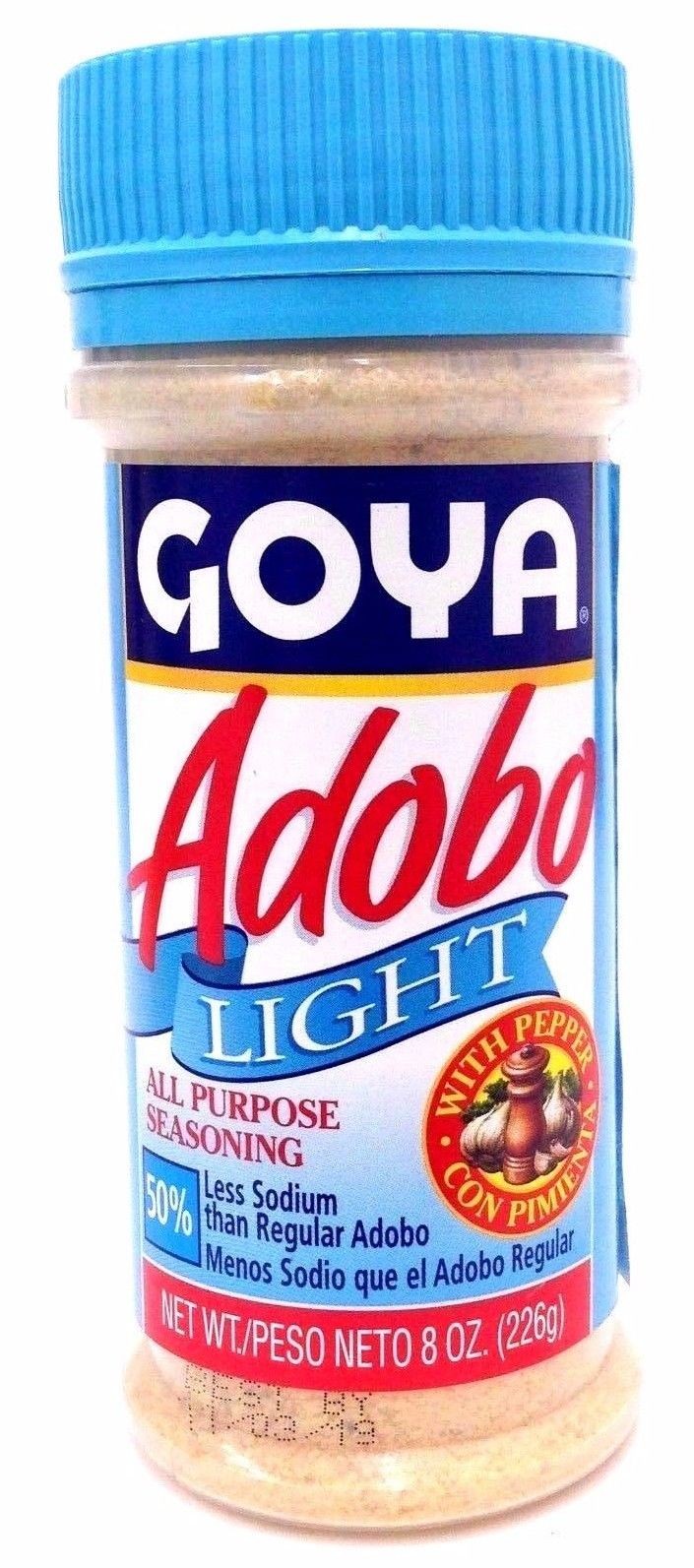 Goya Adobo Light All Purpose Seasoning Bundle with and without Pepper 8 oz each