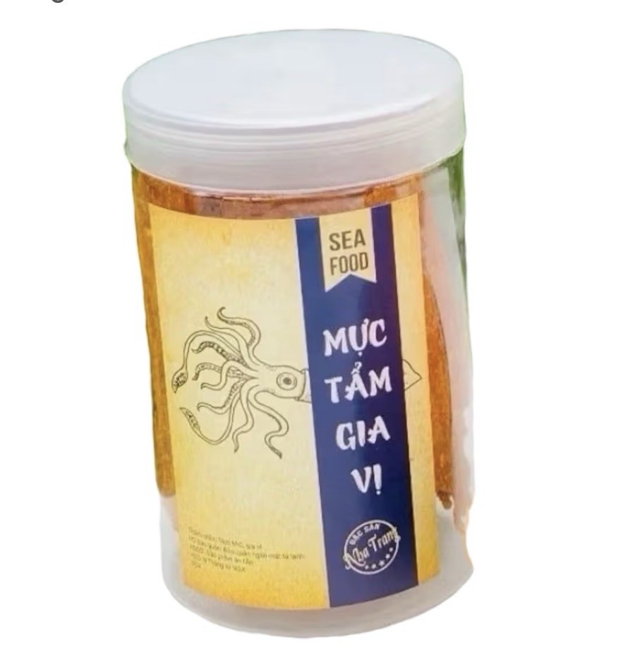 Muc Tam Gia Vi Seafood Seasoning – Vietnamese Spicy Dried Squid Snack -250g Jar