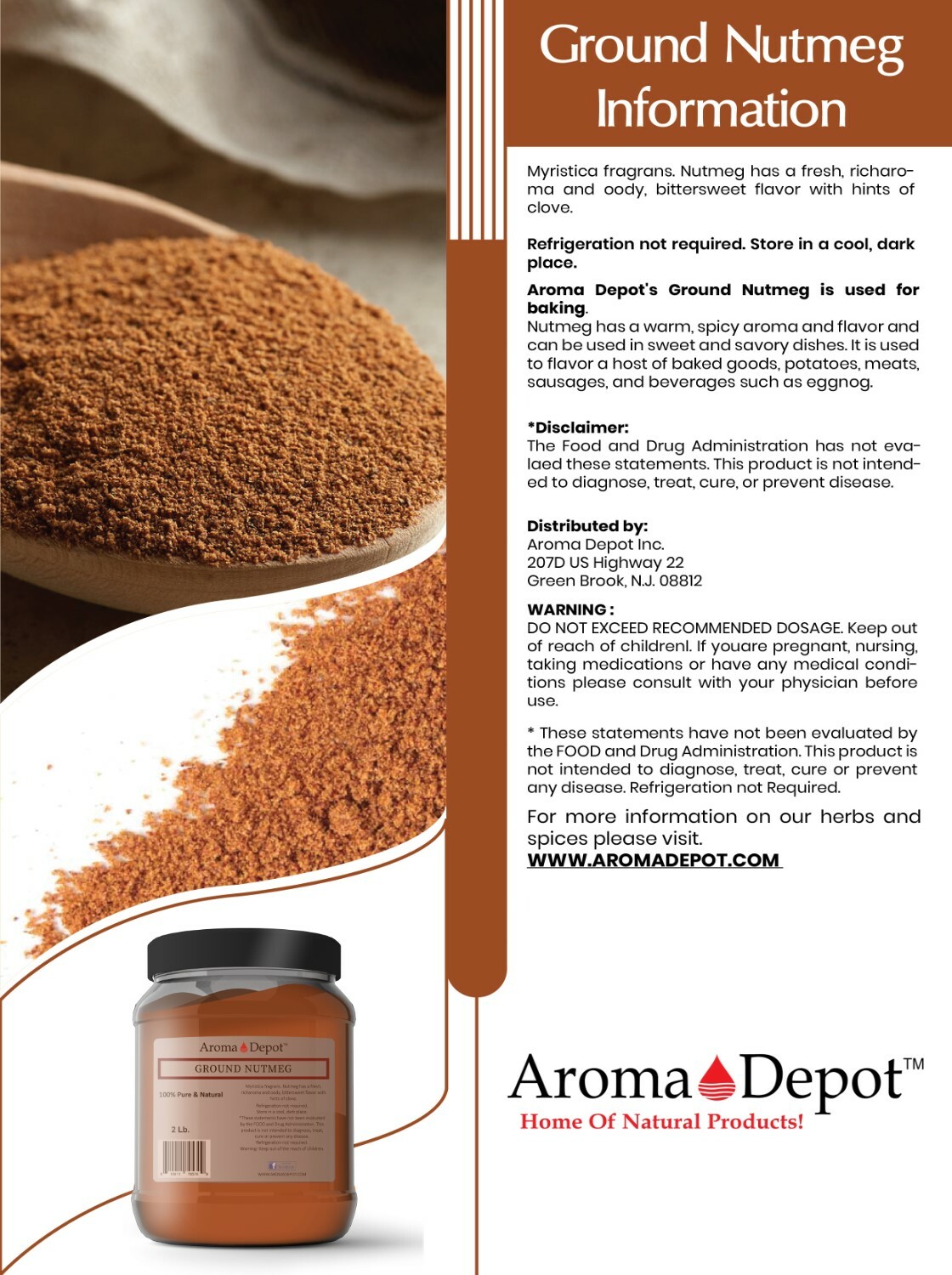 Nutmeg Powder 100% Pure Natural Ground & Whole Spice Myristicaceae Nuez Moscada