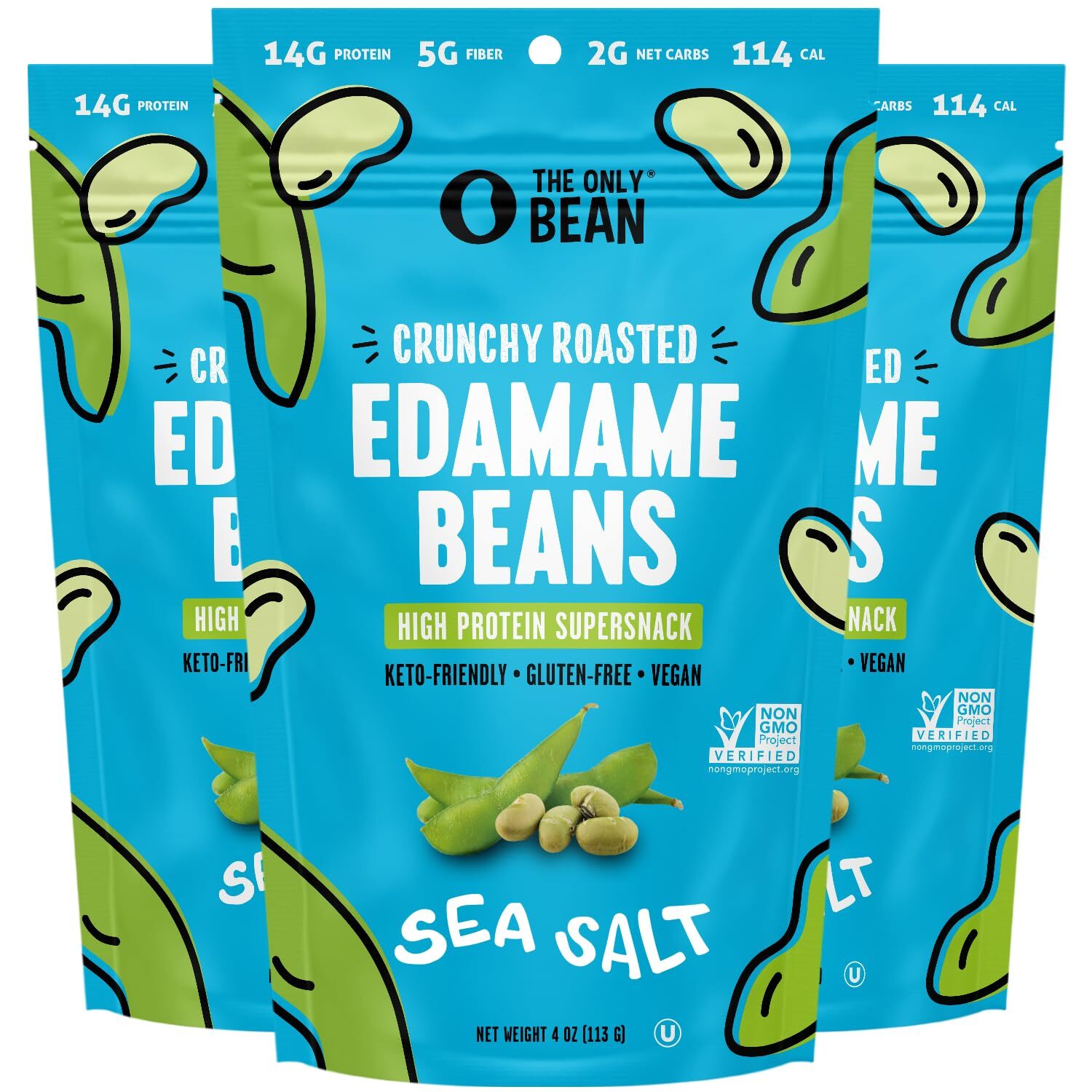3-Pack Crunchy Roasted Edamame Beans Sea Salt Keto High Protein Healthy Snack