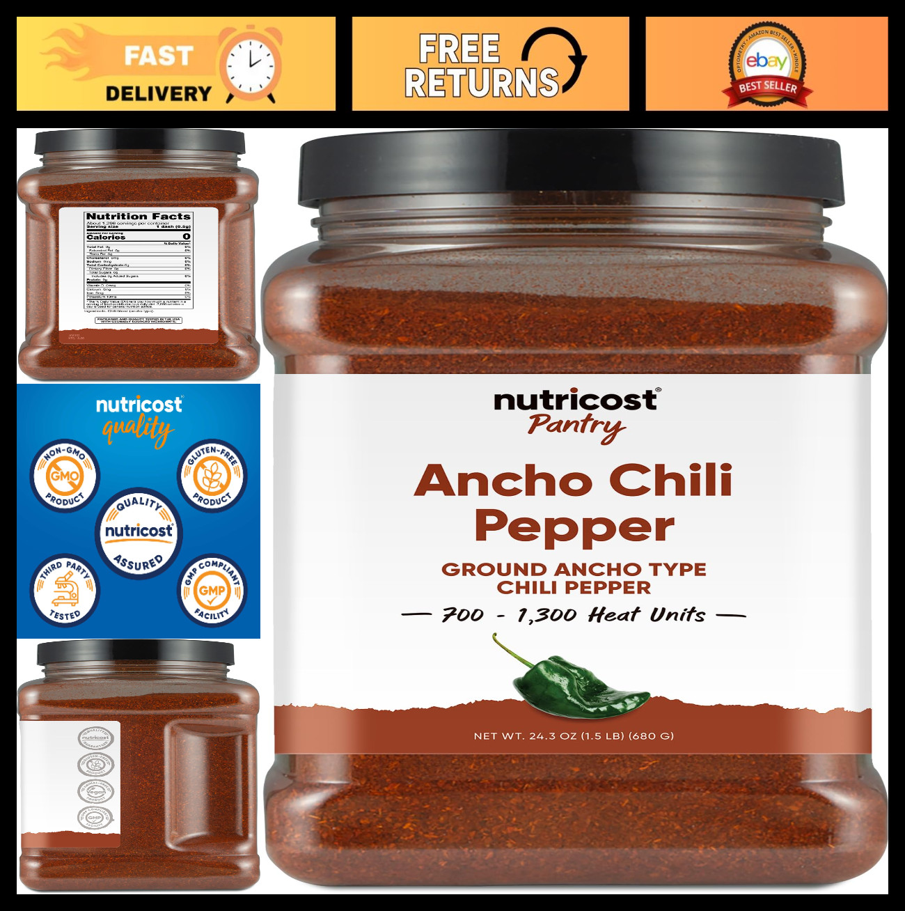 Ancho Chili Pepper Powder 1.5 LB – Vegan, Gluten-Free, 1000 Heat Units Spice