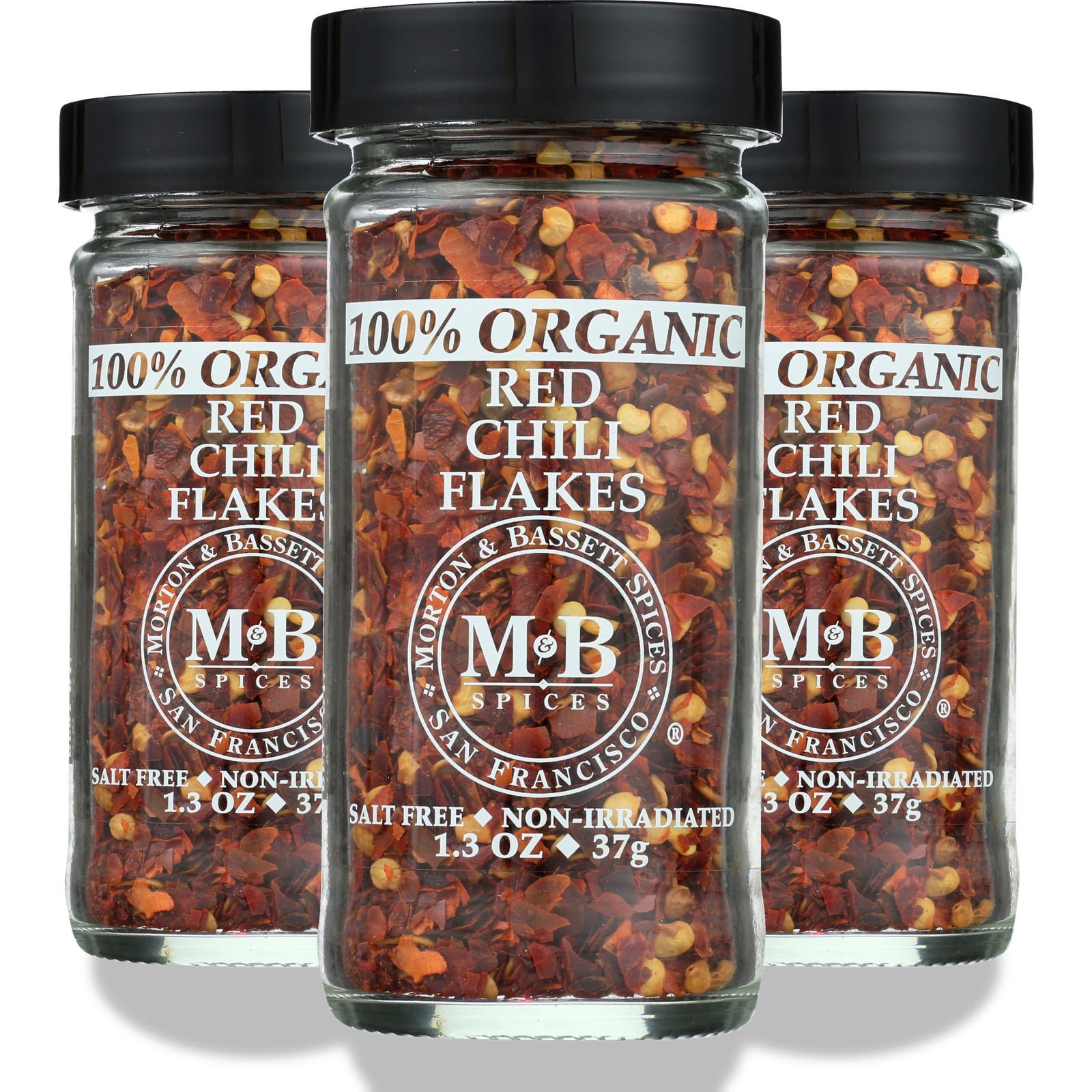 Organic Red Chili Flakes Morton & Bassett 1.3 Oz Spice Jar 3 Pack